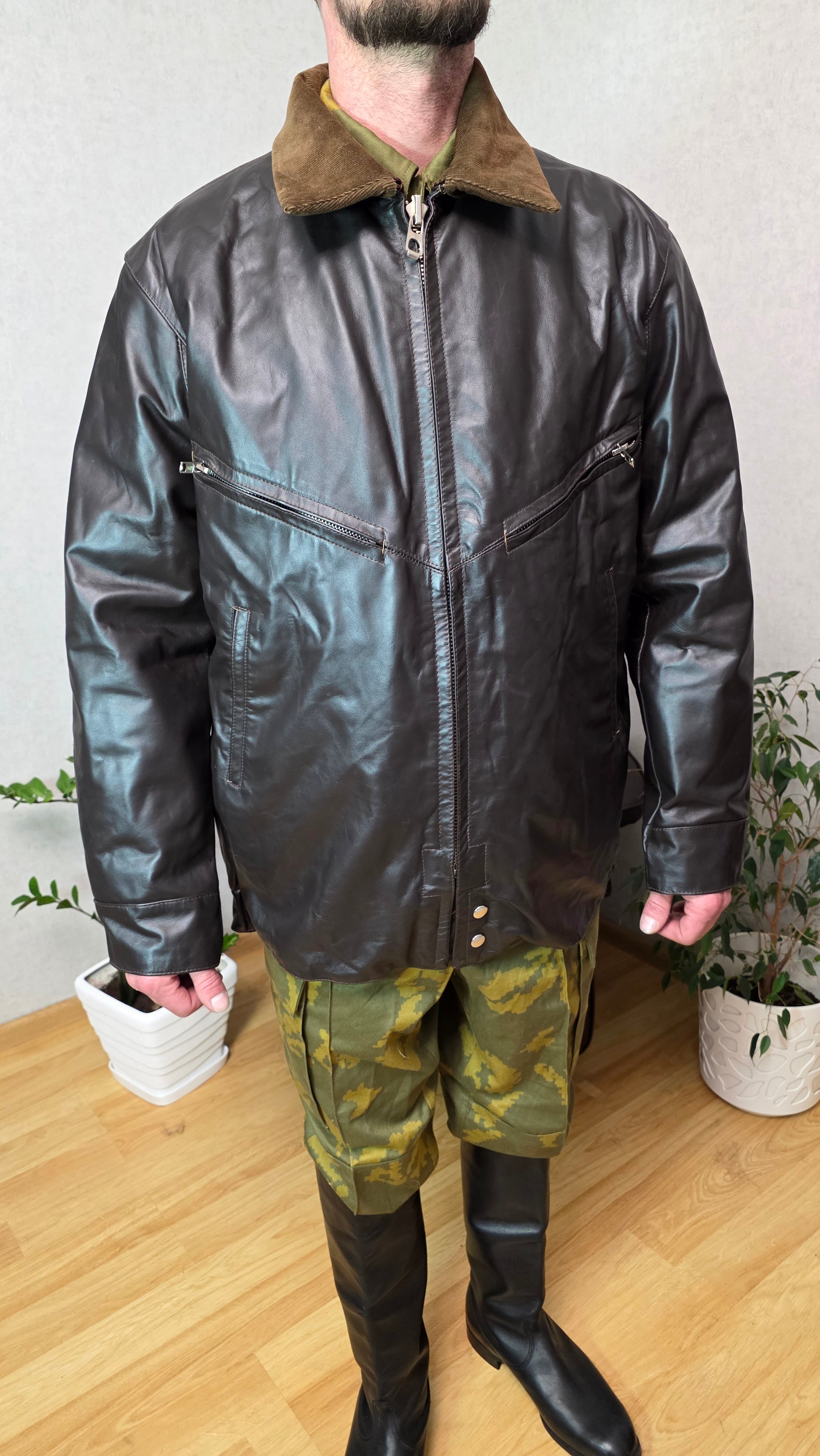 Soviet USSR Air Force Leather Jacket “Shchevetka” Vintage Pilot Jacket
