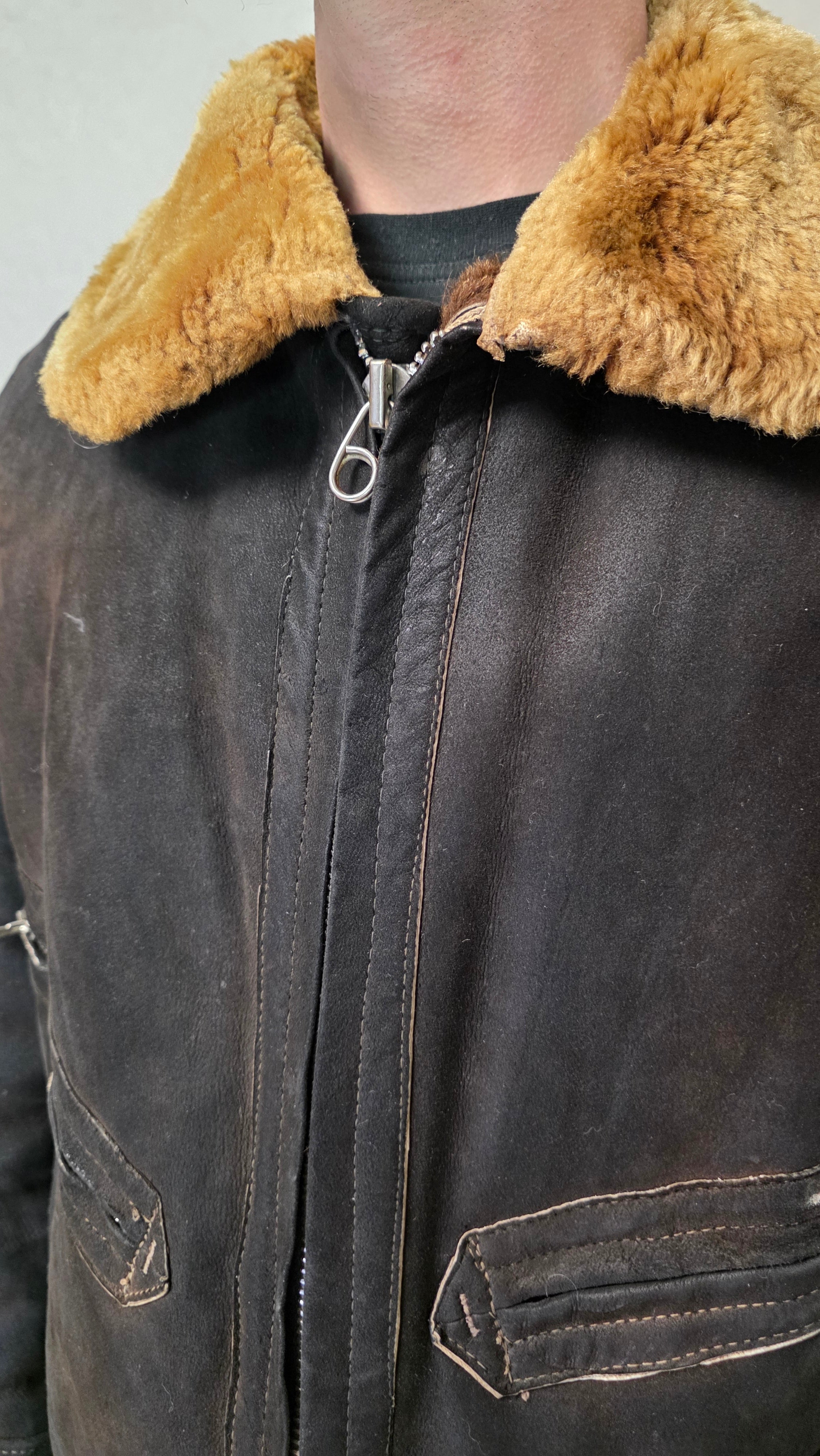 Soviet USSR Air Force Sheepskin Flight Jacket Winter Pilot Coat Vintage