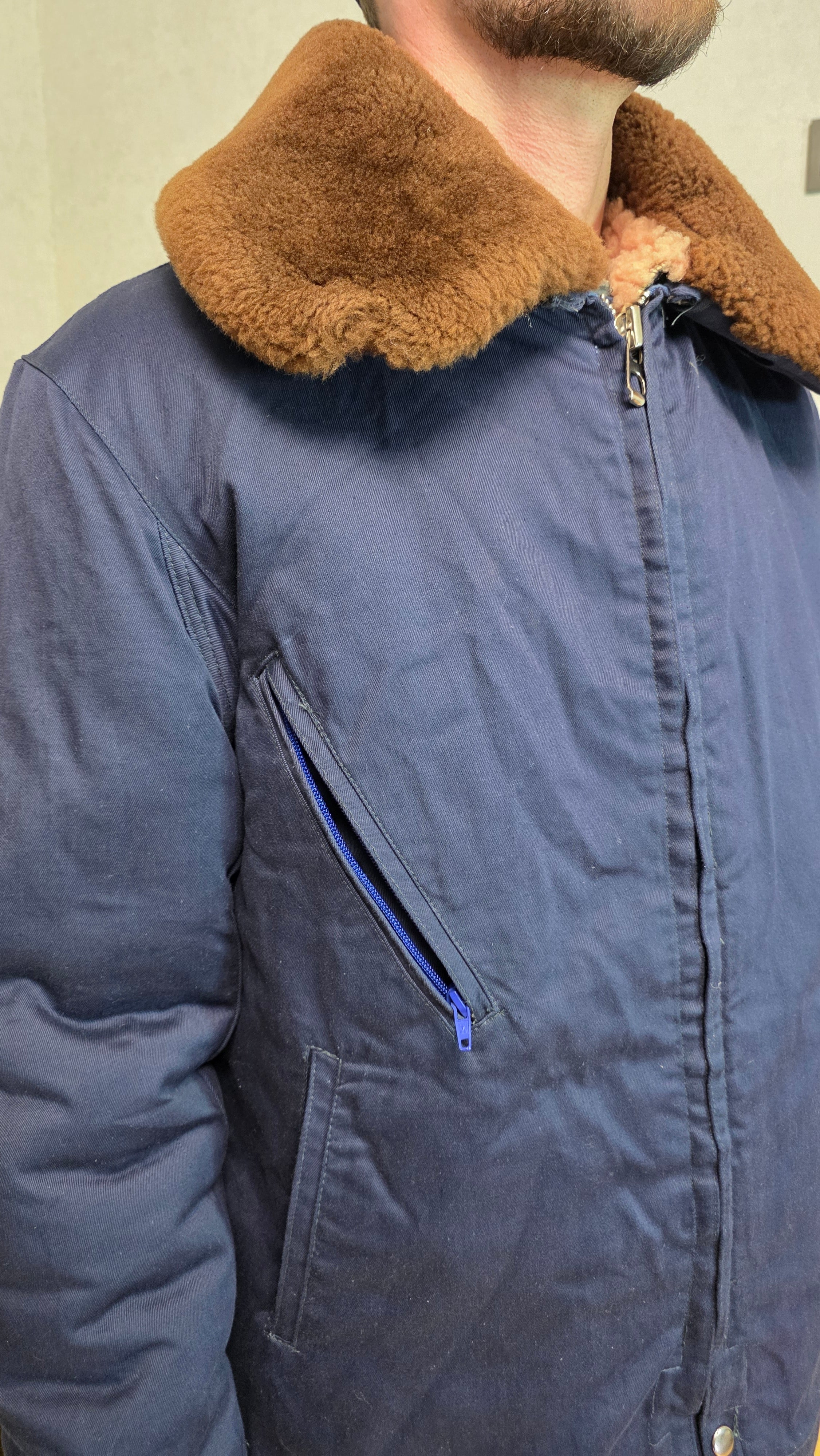 Soviet USSR Air Force Sheepskin Jacket Blue Winter Coat Vintage