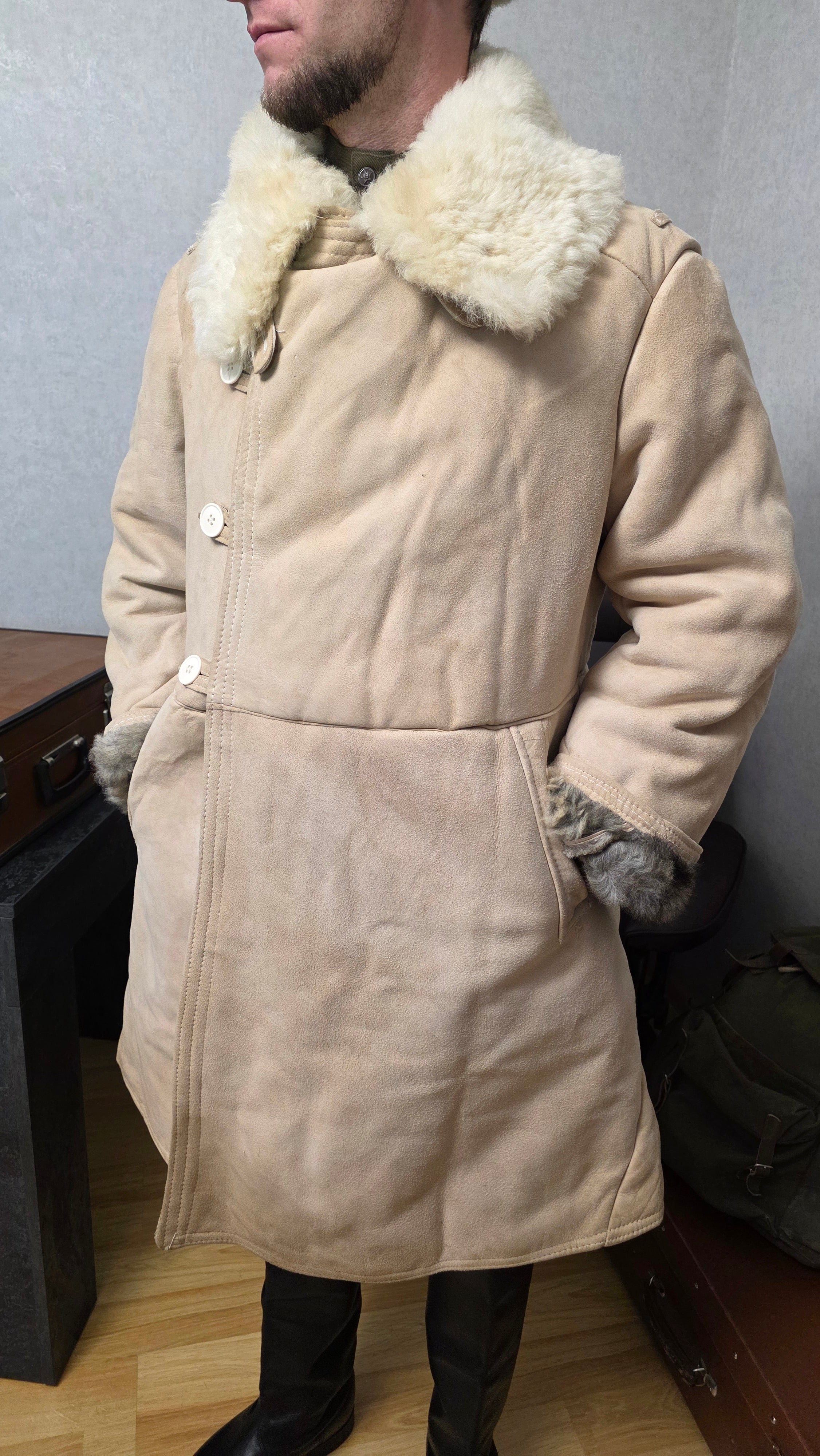 Soviet USSR Bekesha Sheepskin Coat Vintage Winter Officer Coat