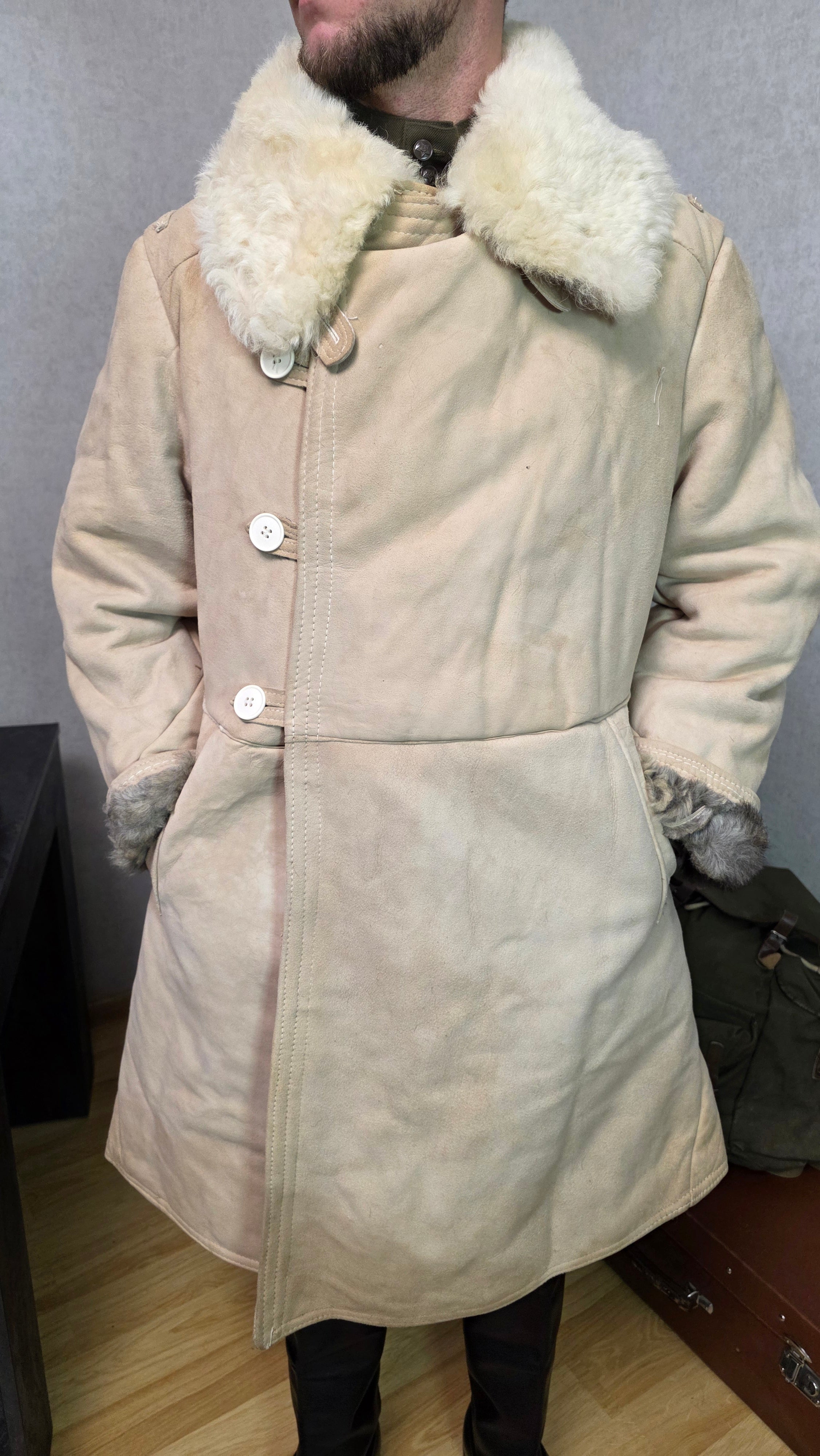 Soviet USSR Bekesha Sheepskin Coat Vintage Winter Officer Coat