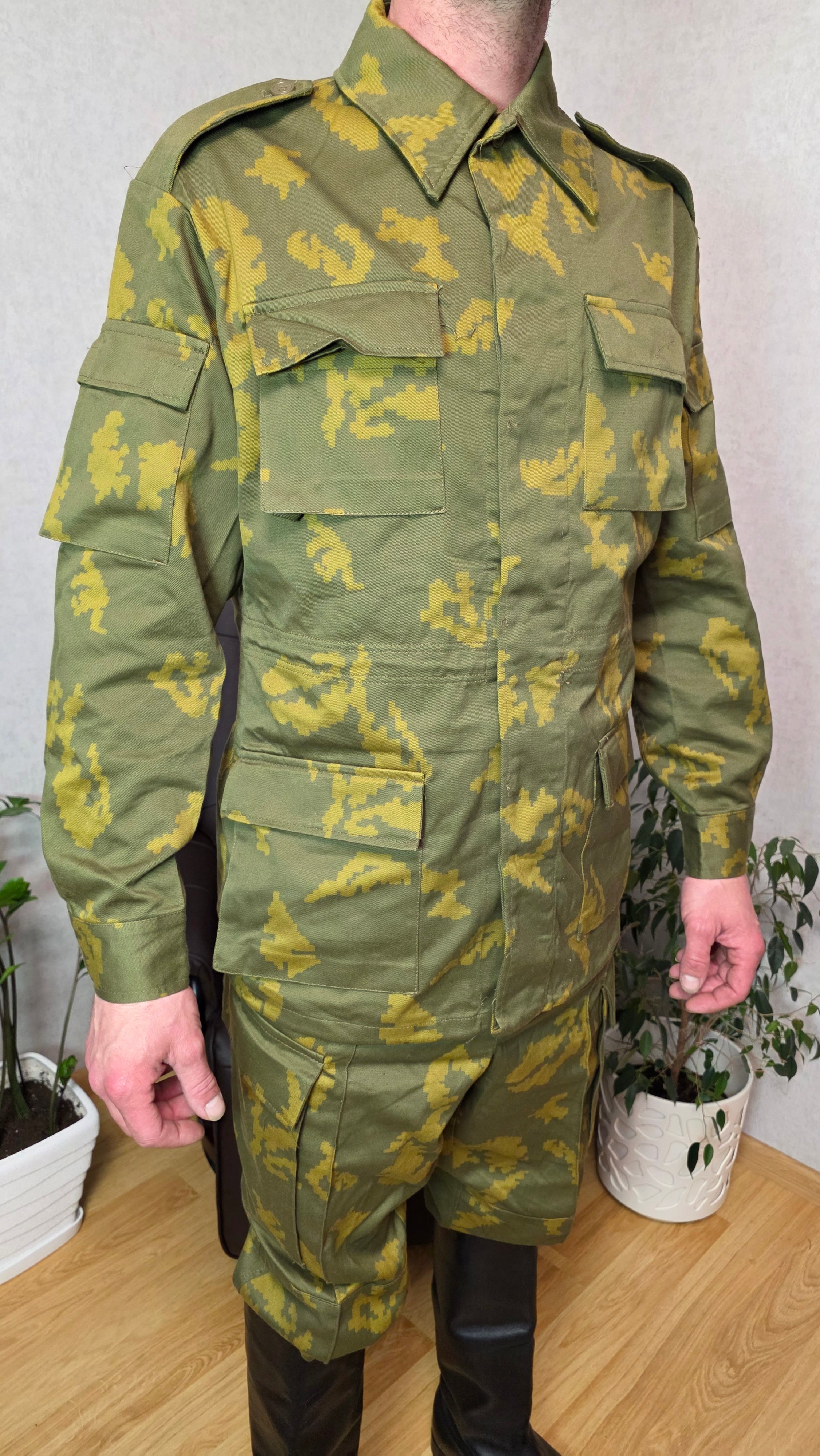 Soviet USSR Berezka Camouflage Suit Vintage Yellow Leaf Field Style Jacket Pants Set