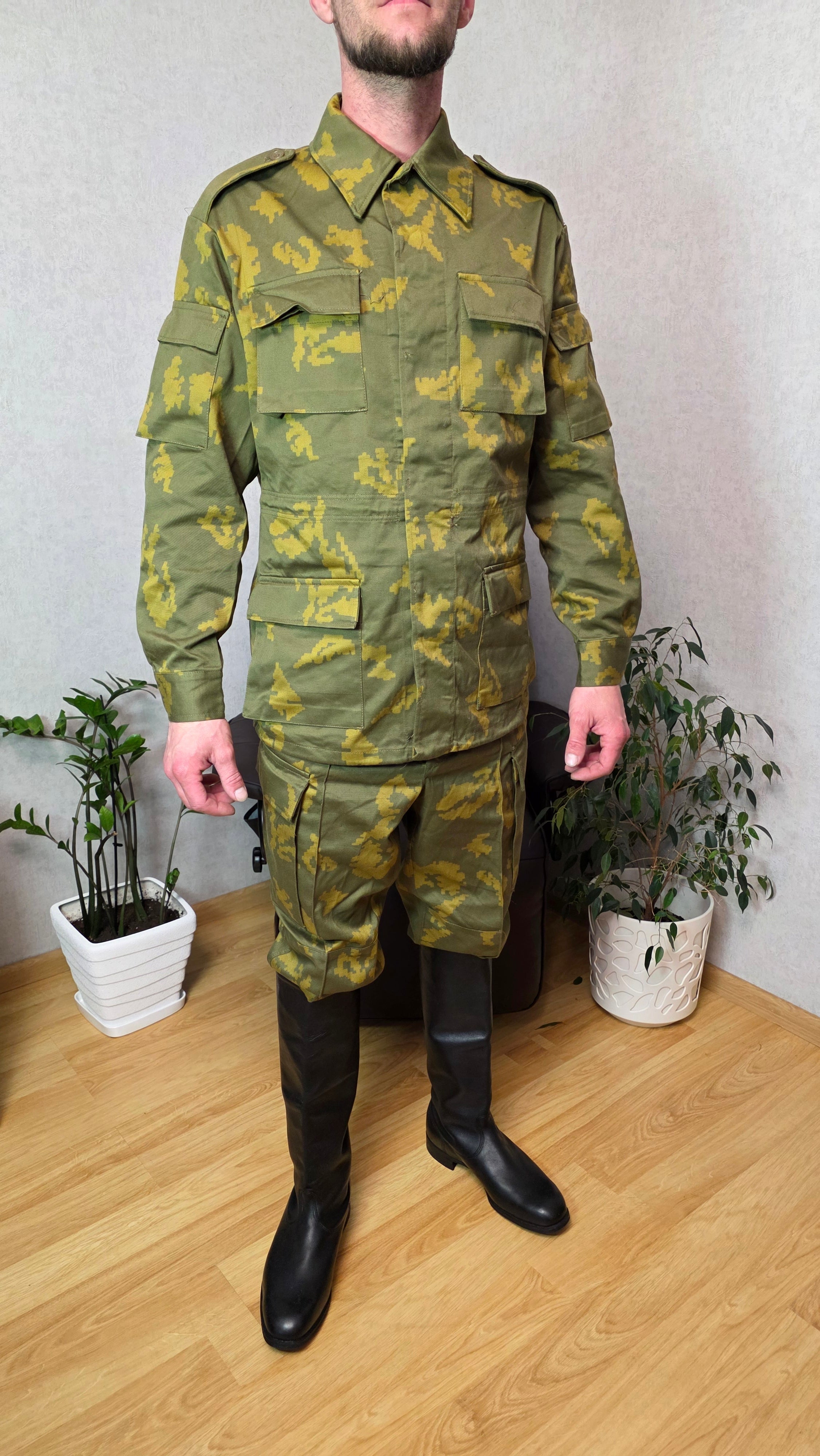 Soviet USSR Berezka Camouflage Suit Vintage Yellow Leaf Field Style Jacket Pants Set