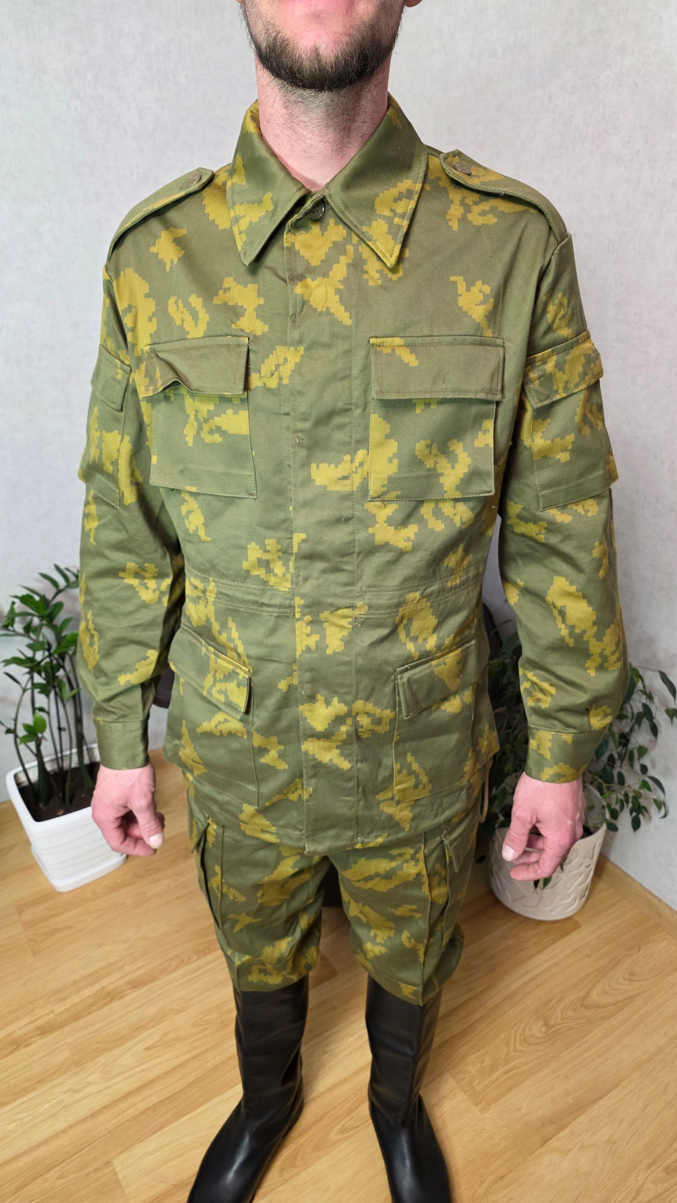 Soviet USSR Berezka Camouflage Suit Vintage Yellow Leaf Field Style Jacket Pants Set