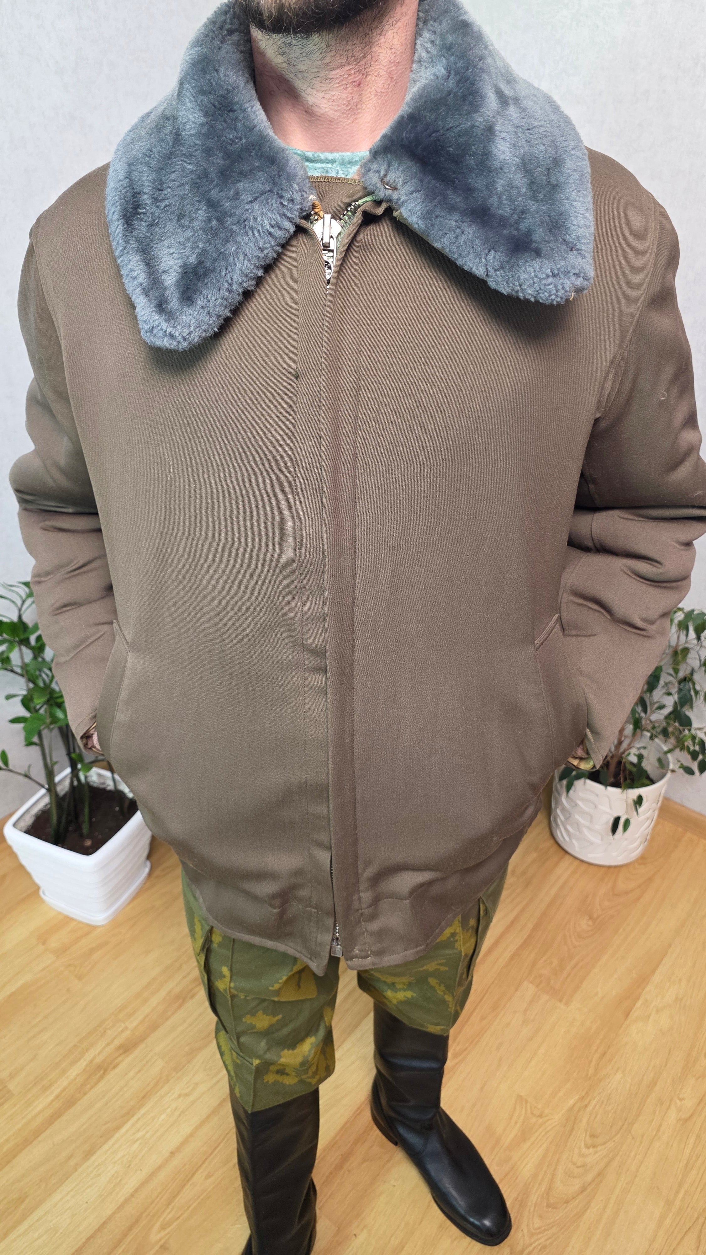 Soviet USSR General Sheepskin Jacket Beige Vintage Officer Winter Coat Rare