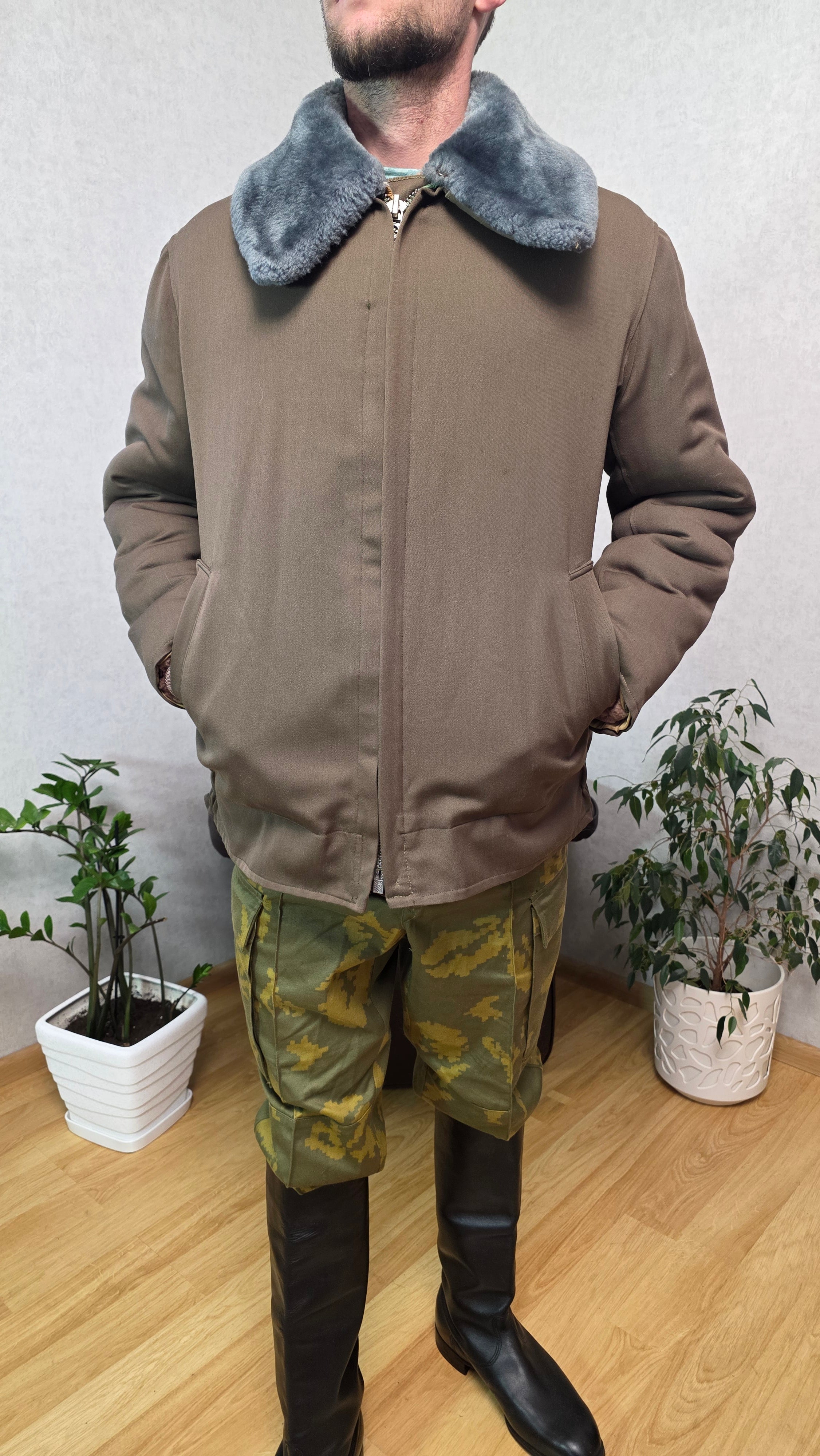 Soviet USSR General Sheepskin Jacket Beige Vintage Officer Winter Coat Rare