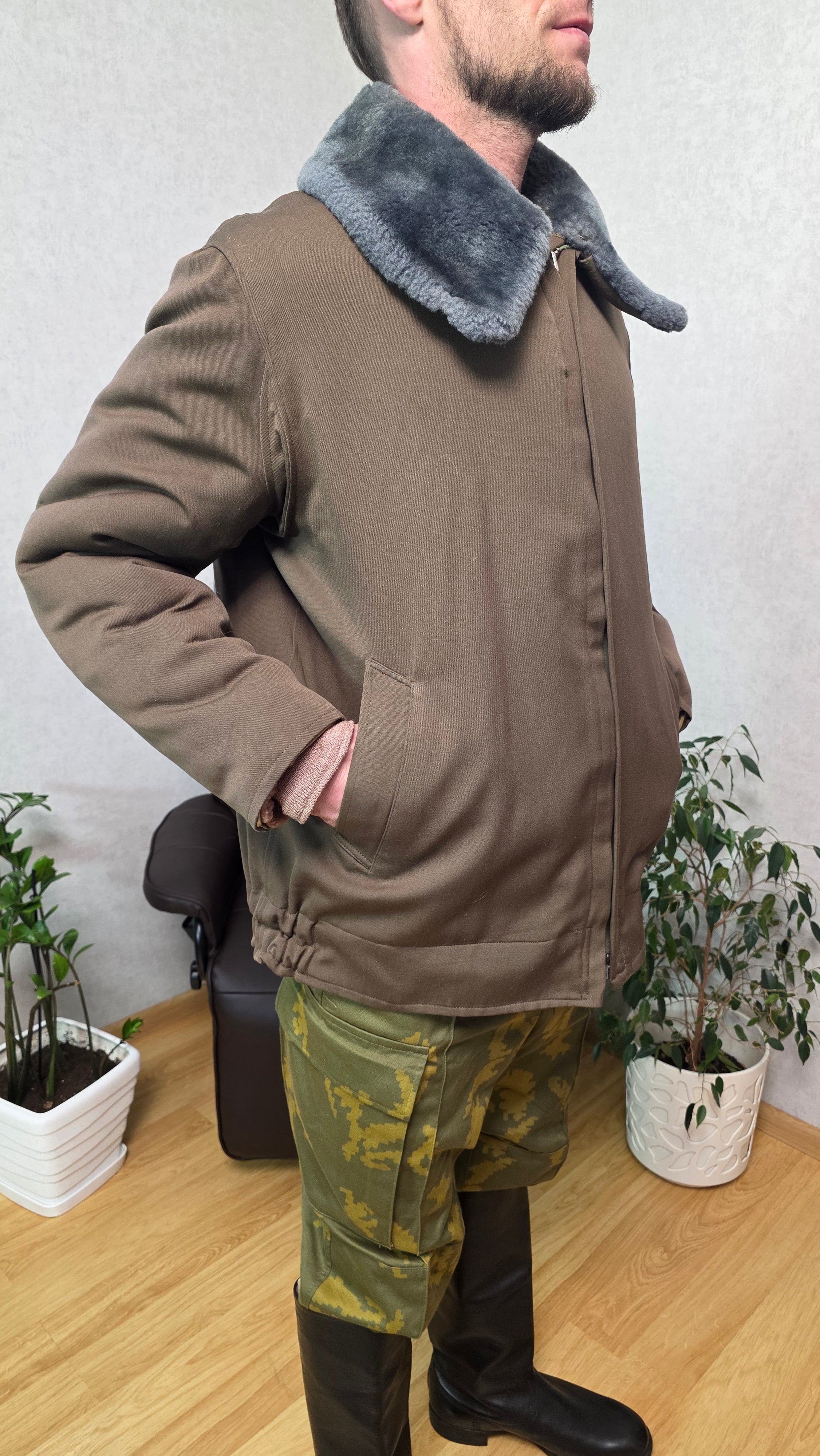 Soviet USSR General Sheepskin Jacket Beige Vintage Officer Winter Coat Rare