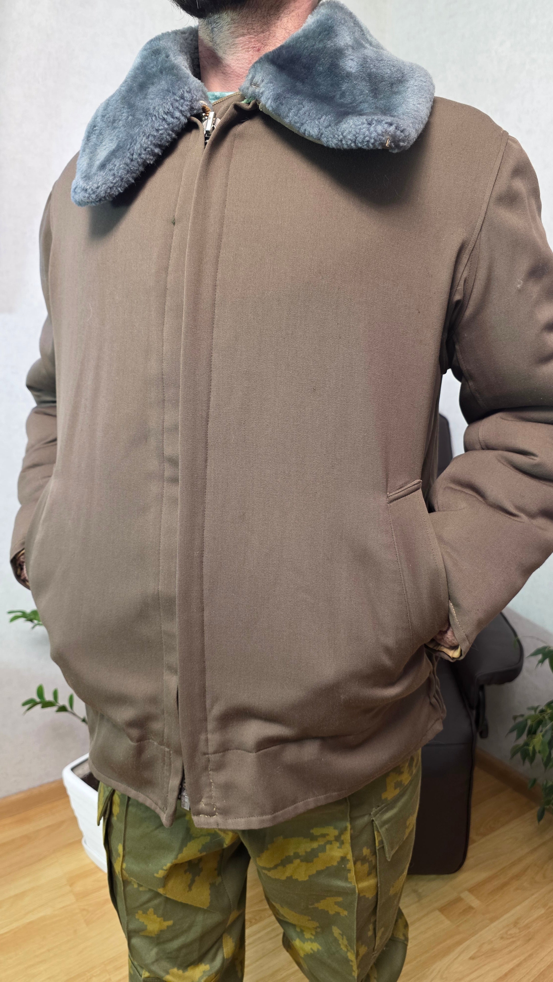 Soviet USSR General Sheepskin Jacket Beige Vintage Officer Winter Coat Rare