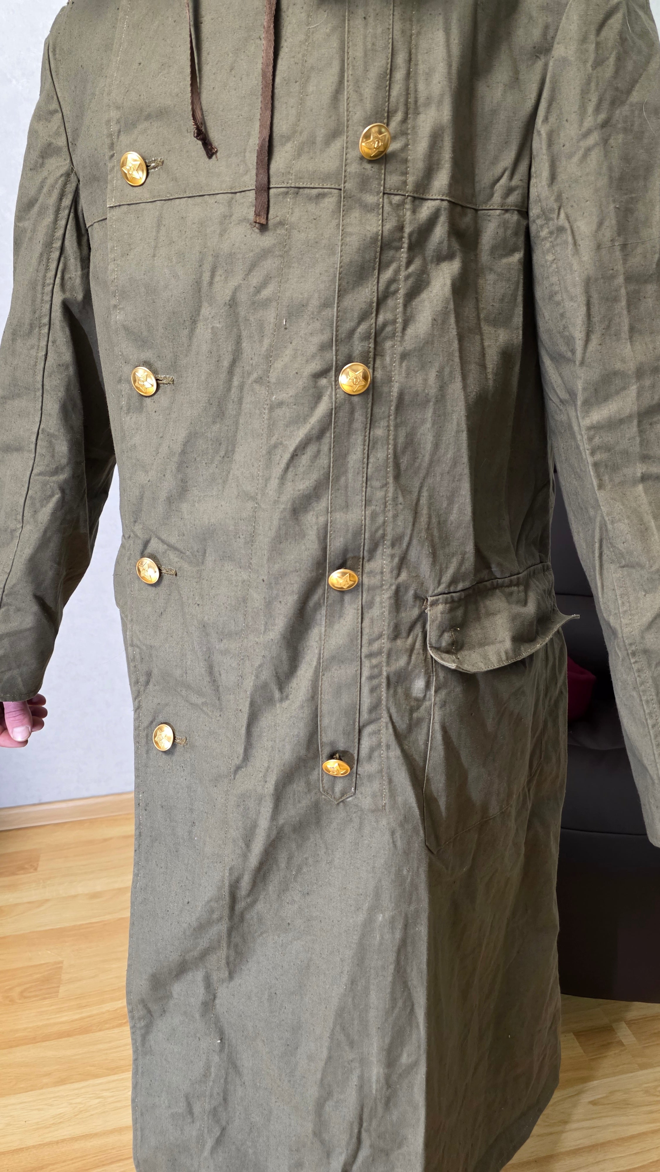 Soviet USSR Guard Raincoat Hooded Canvas Coat Vintage 1960s