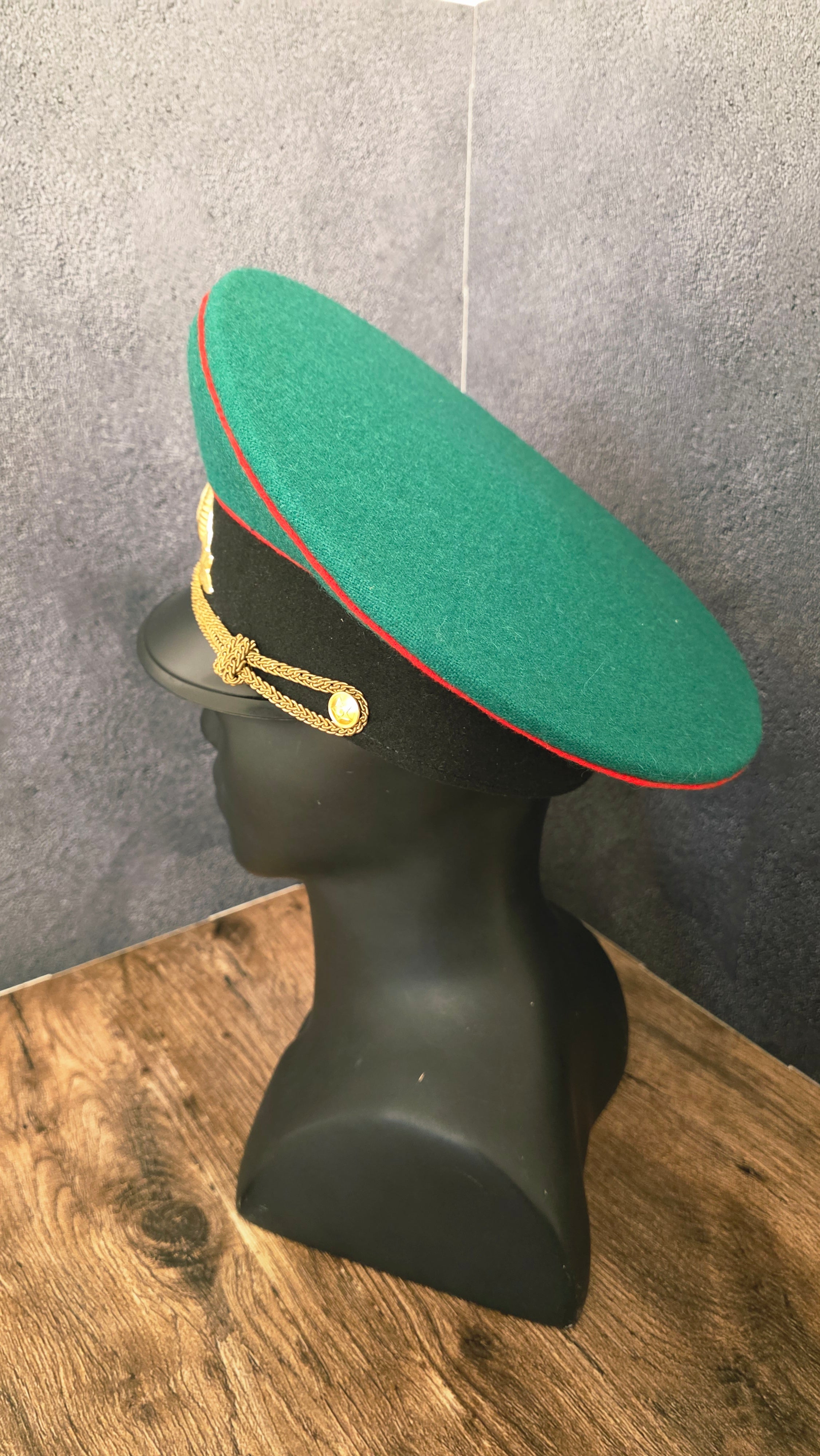Soviet USSR KGB Border Guard Officer Parade Visor Cap Green Crown Red Piping