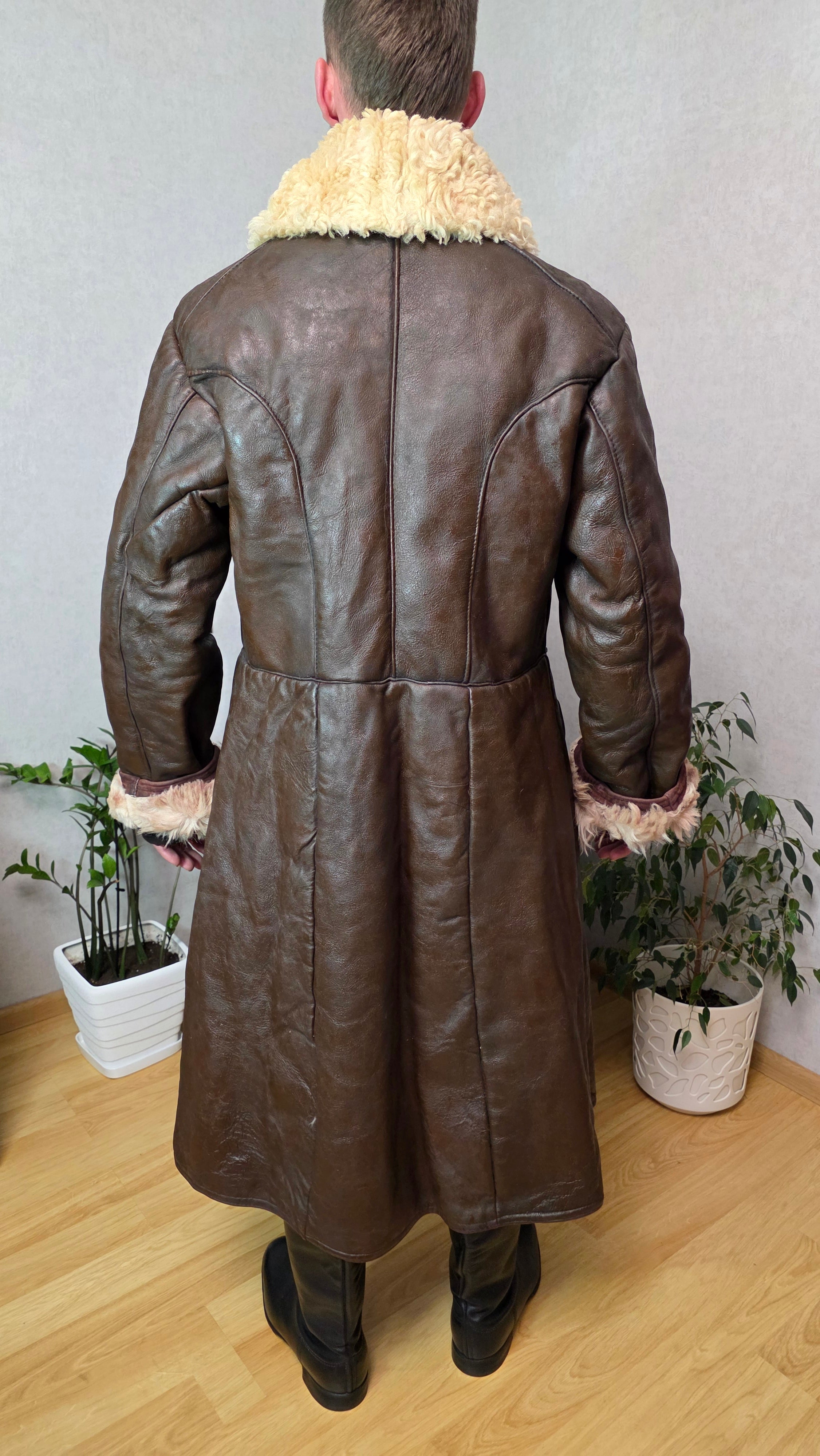 Soviet USSR Naval Sheepskin Coat Brown Bekesha Vintage Officer Winter Coat Rare