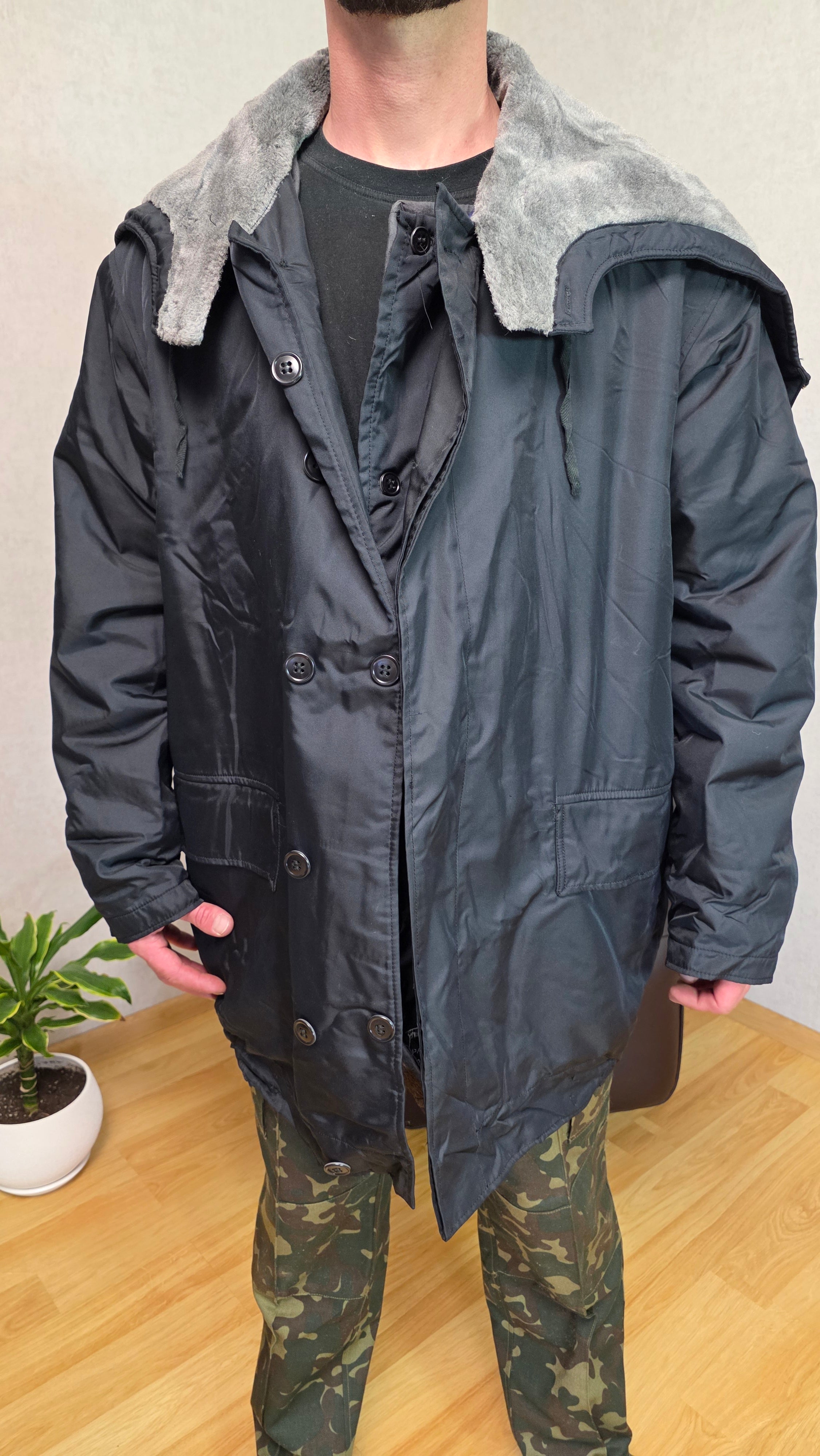 Soviet USSR Navy Kanada Jacket Black Winter Coat Vintage
