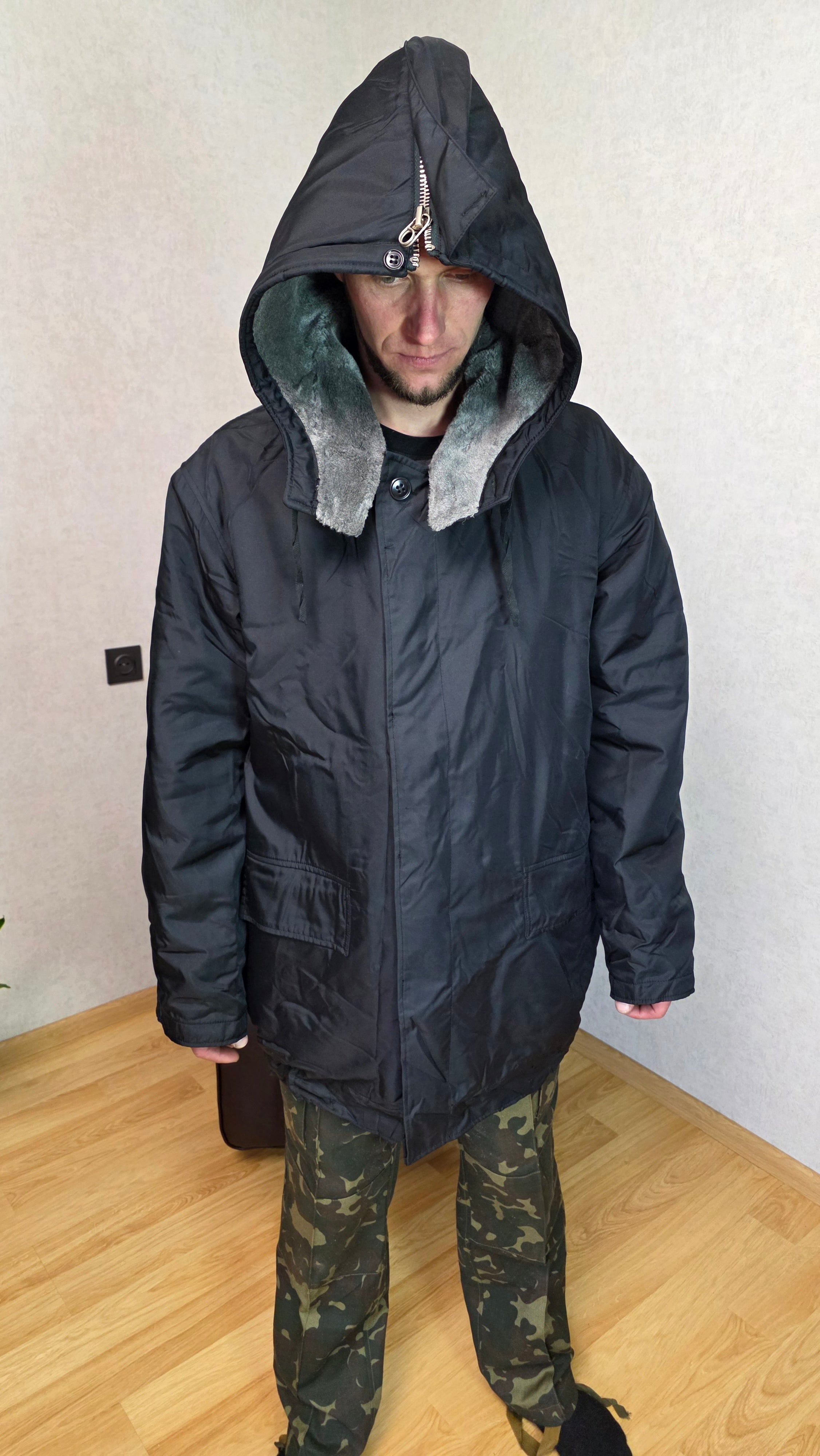 Soviet USSR Navy Kanada Jacket Black Winter Coat Vintage