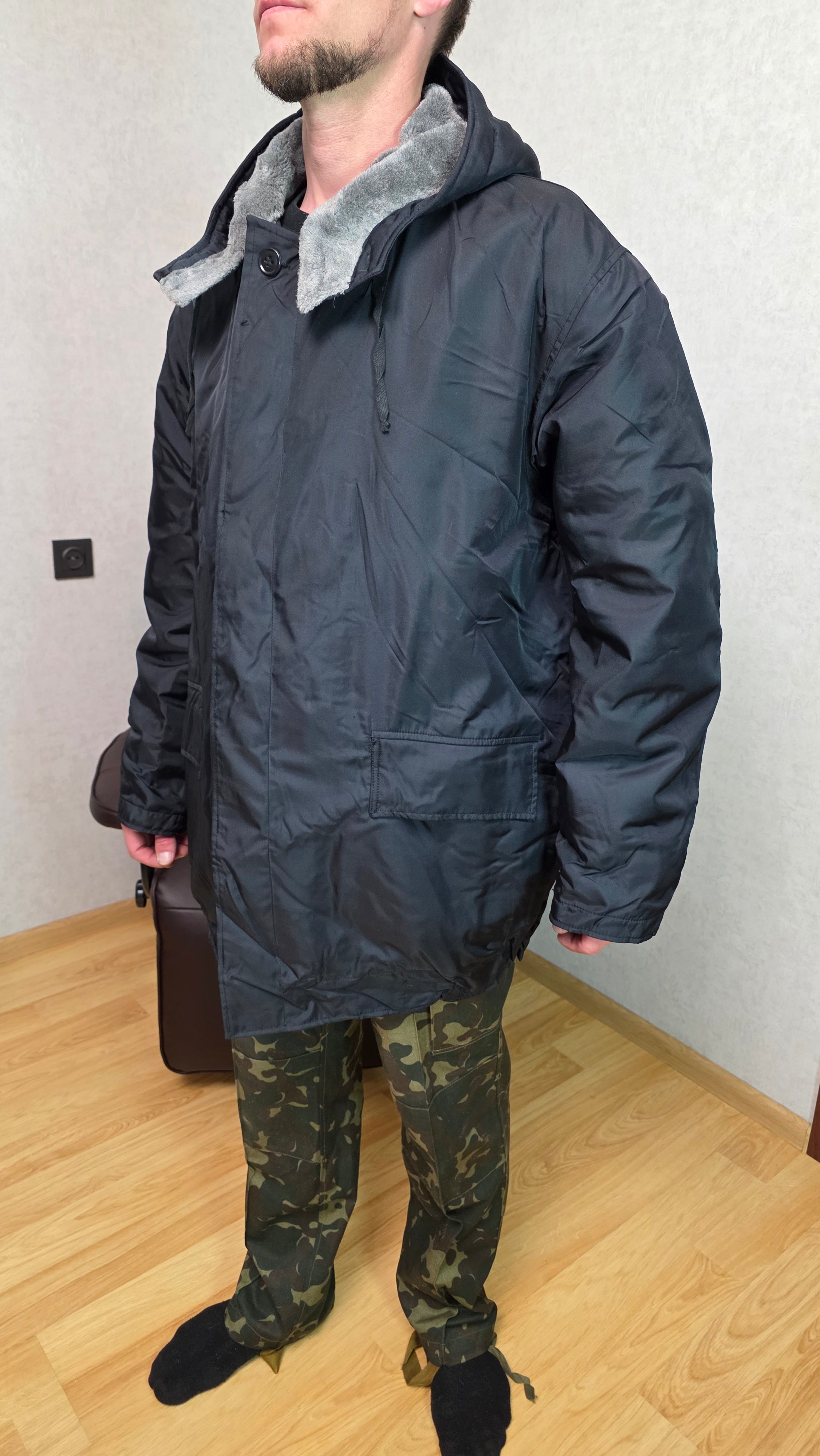 Soviet USSR Navy Kanada Jacket Black Winter Coat Vintage