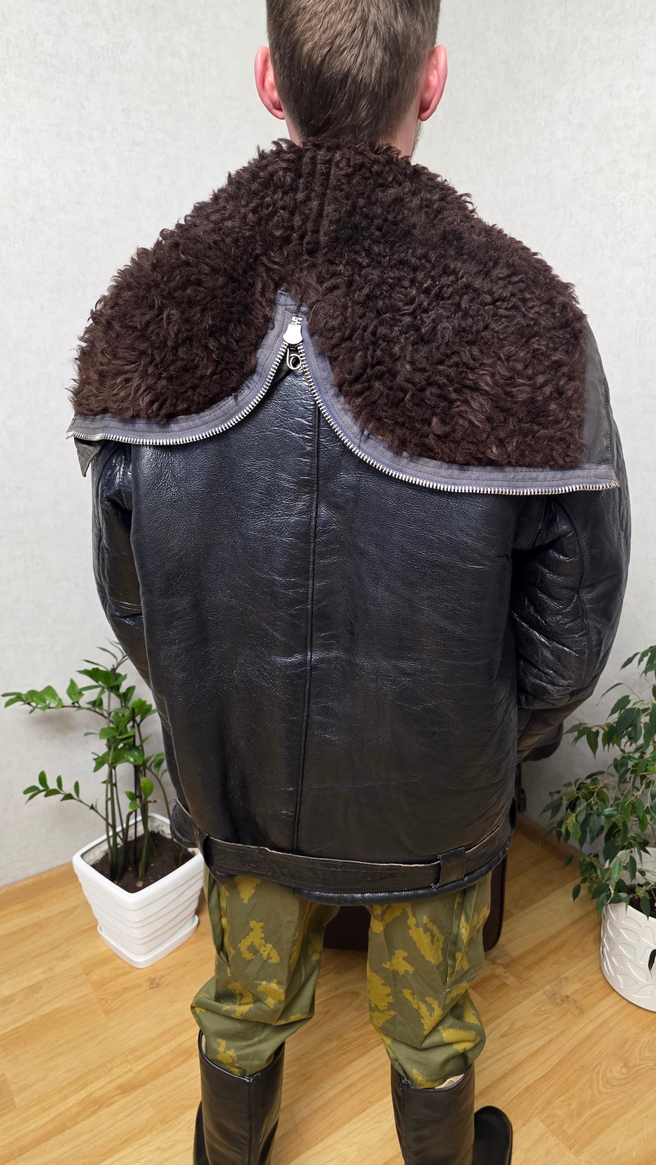 Soviet USSR Navy KFM Kanada Sheepskin Jacket Vintage Winter Coat Rare