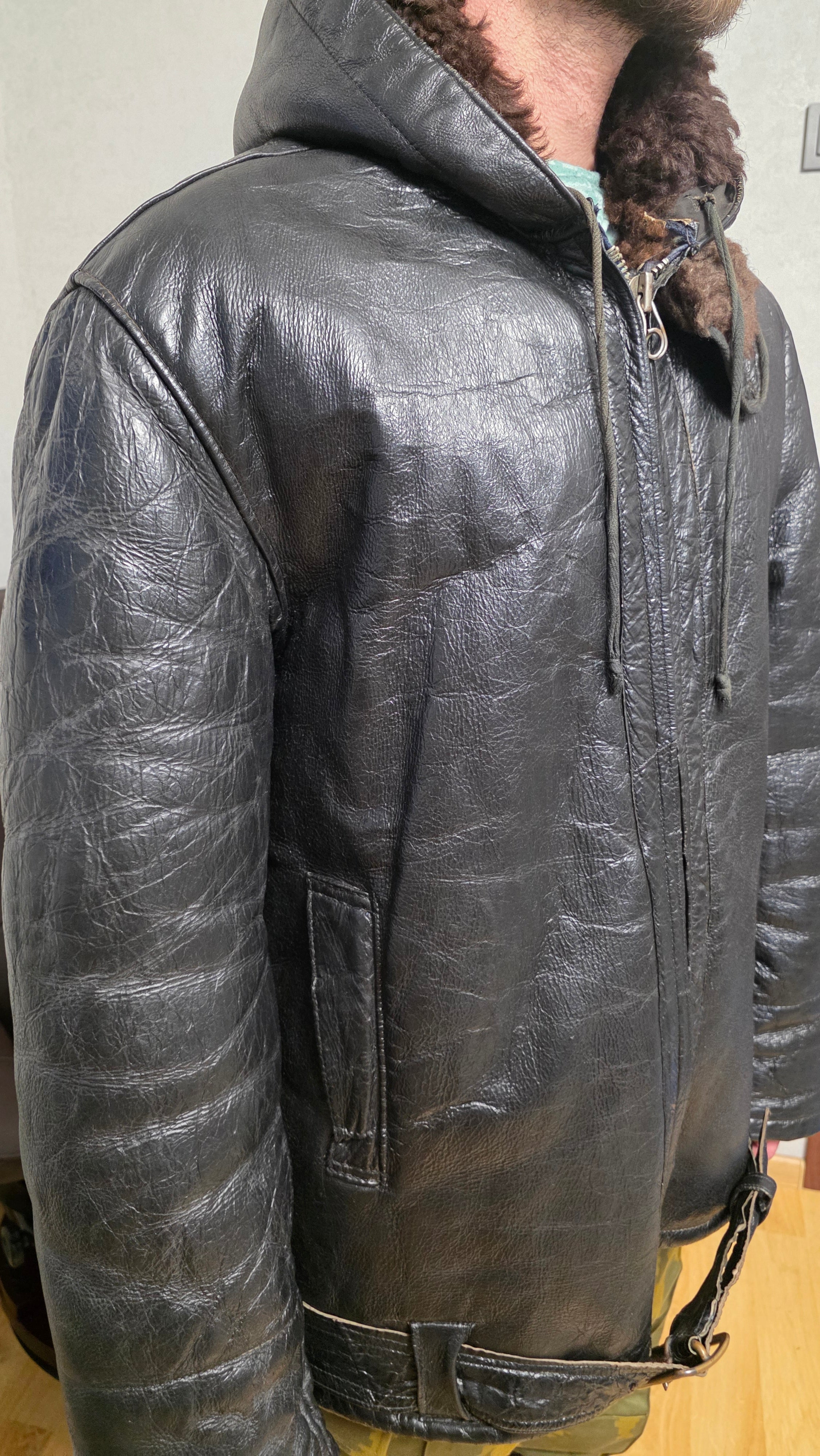 Soviet USSR Navy KFM Kanada Sheepskin Jacket Vintage Winter Coat Rare