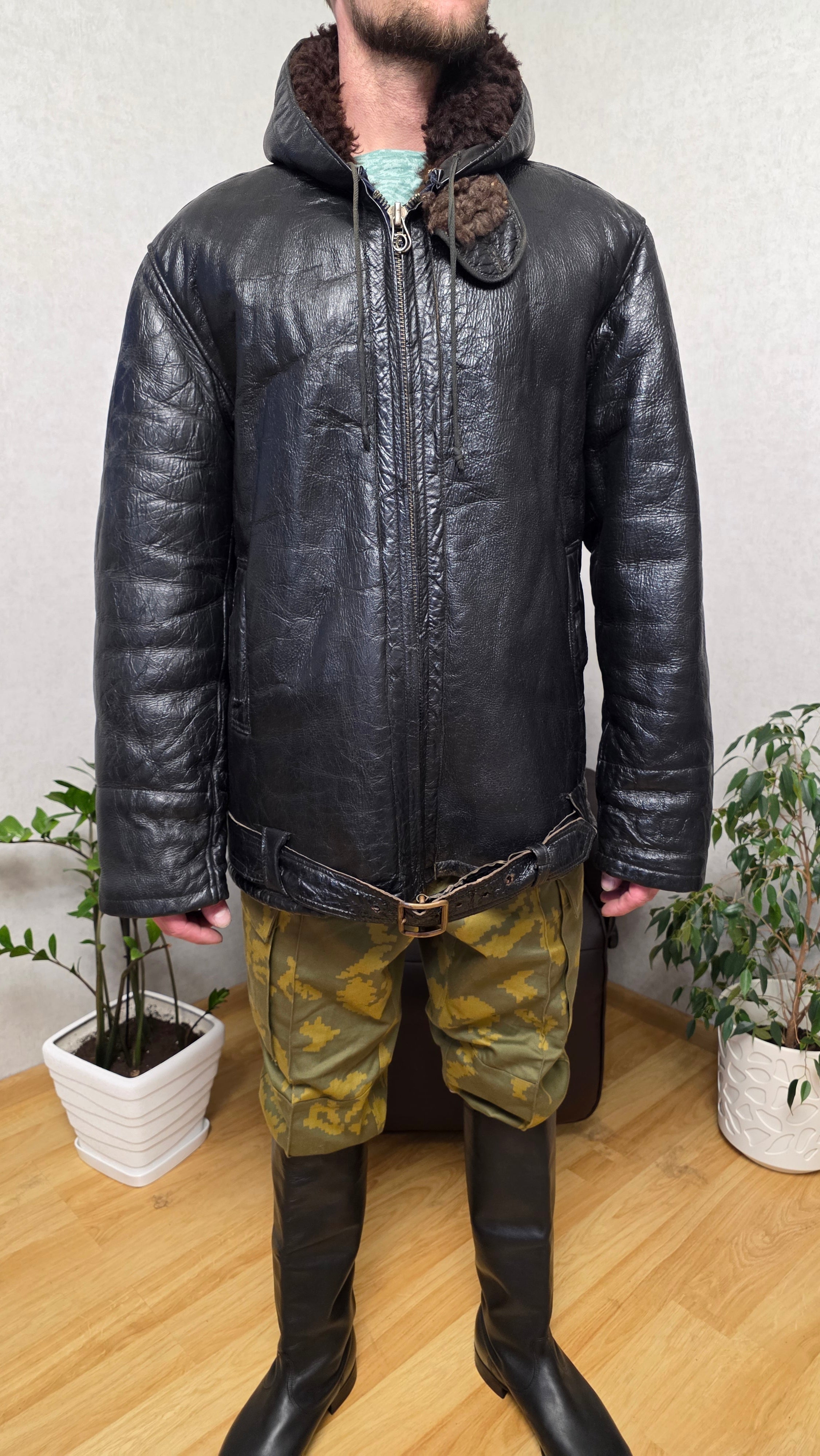 Soviet USSR Navy KFM Kanada Sheepskin Jacket Vintage Winter Coat Rare