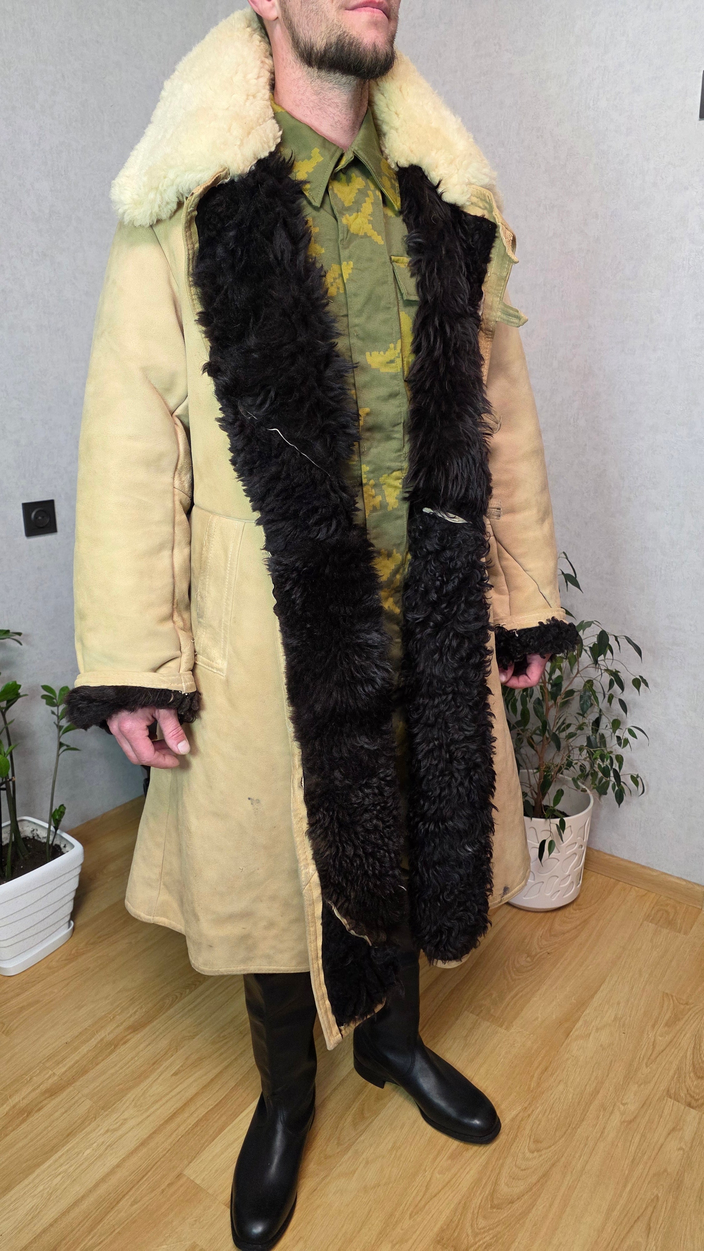 Soviet USSR Officer Sheepskin Coat Bekesha Vintage Winter Shearling Jacket Rare