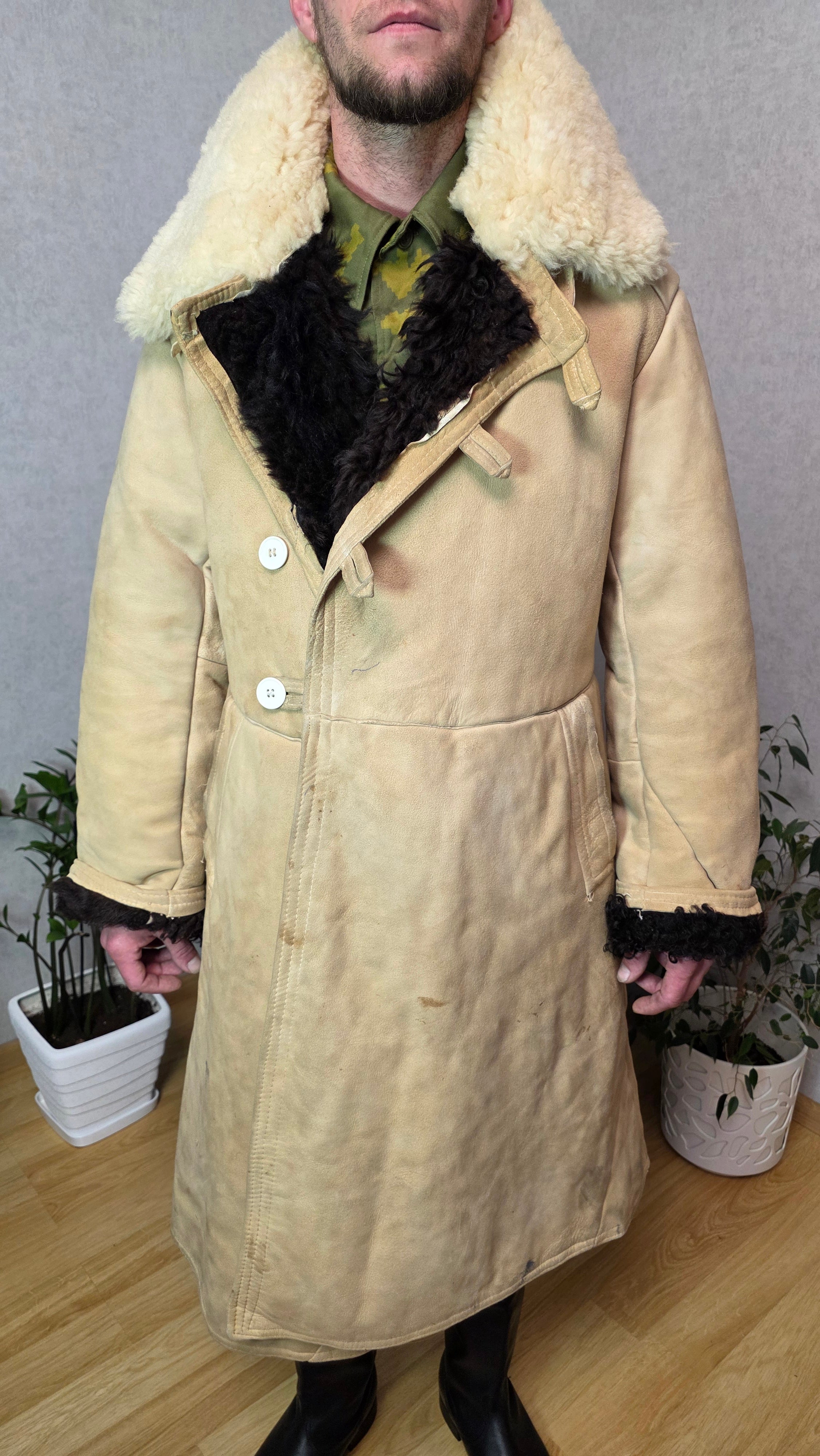 Soviet USSR Officer Sheepskin Coat Bekesha Vintage Winter Shearling Jacket Rare