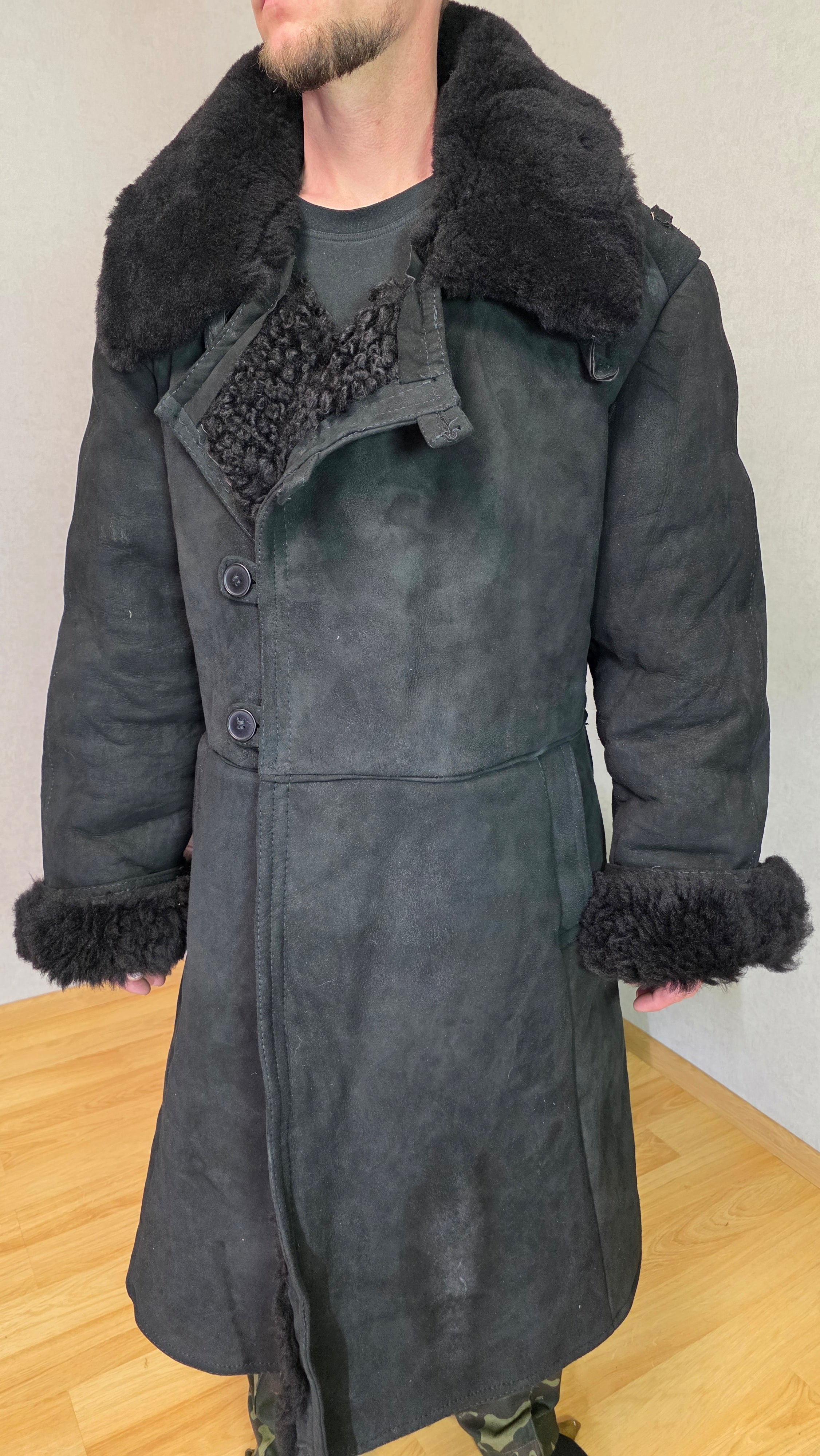 Soviet USSR Officer Sheepskin Coat Black Tulup Vintage High Rank Winter Coat
