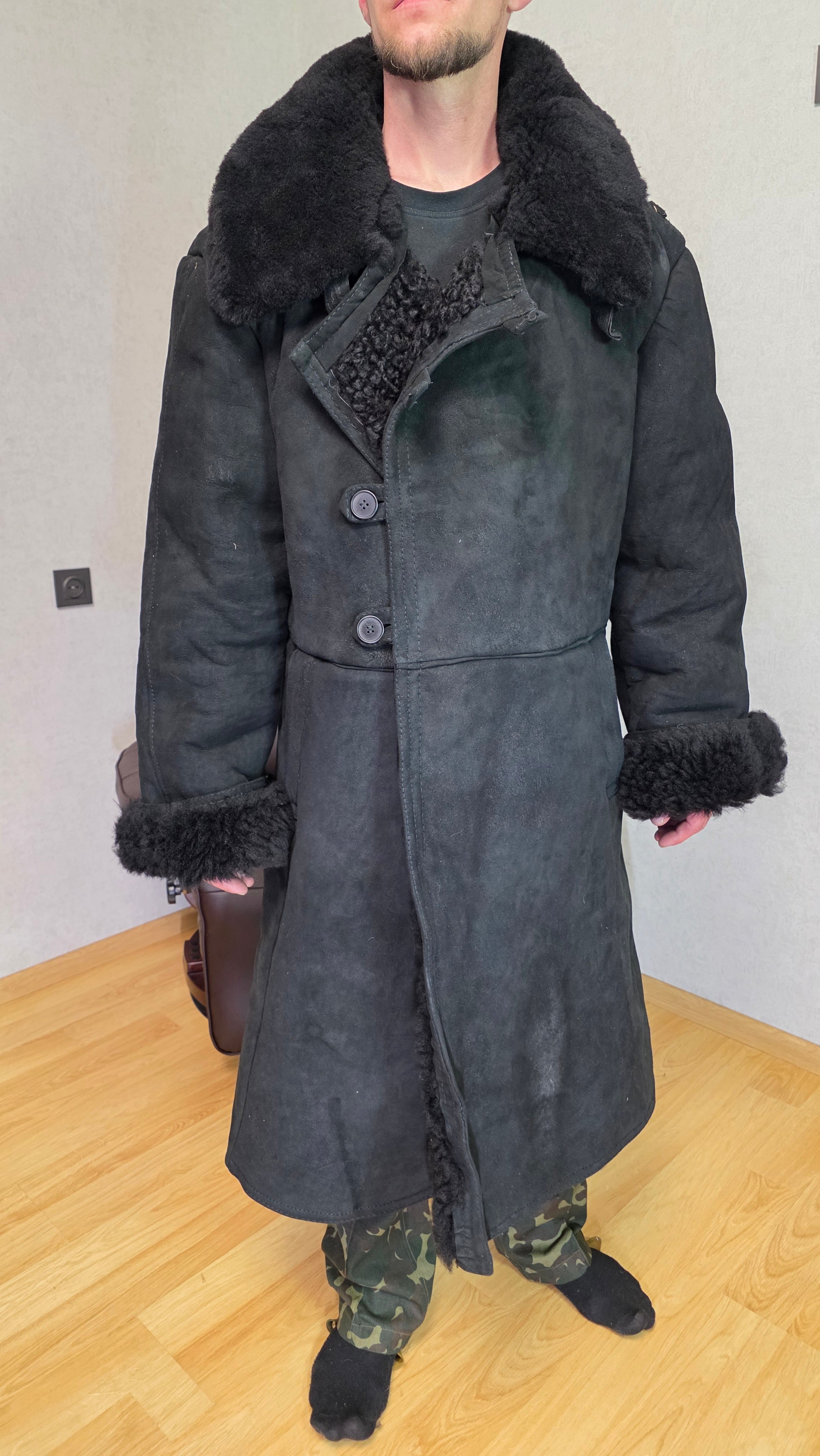Soviet USSR Officer Sheepskin Coat Black Tulup Vintage High Rank Winter Coat