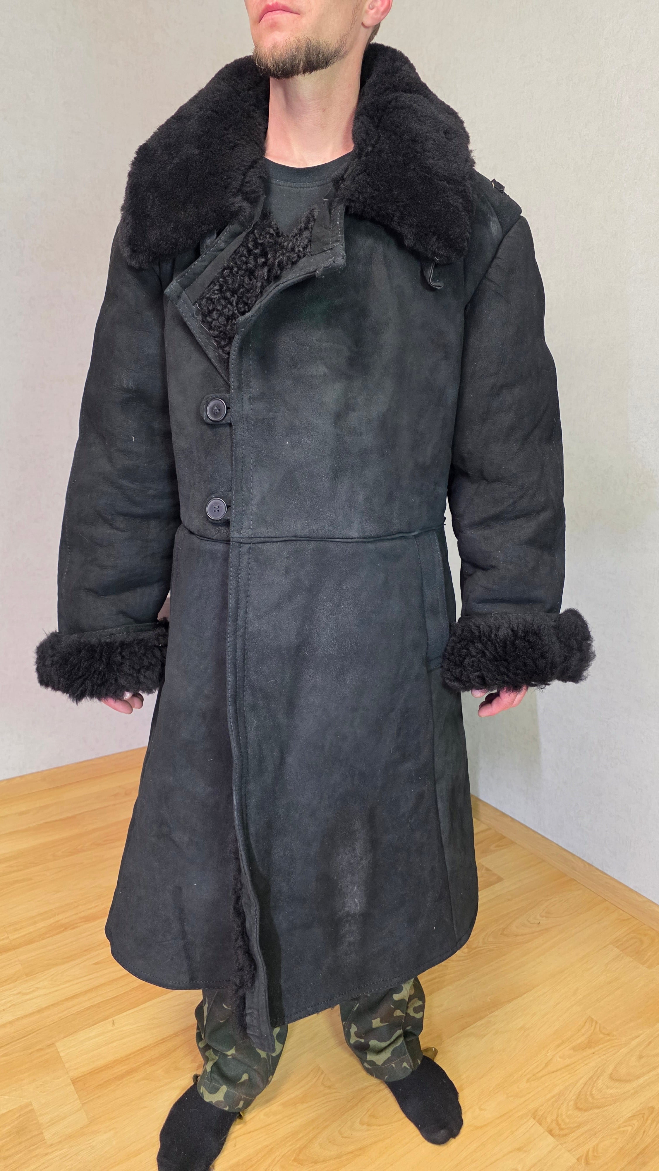 Soviet USSR Officer Sheepskin Coat Black Tulup Vintage High Rank Winter Coat