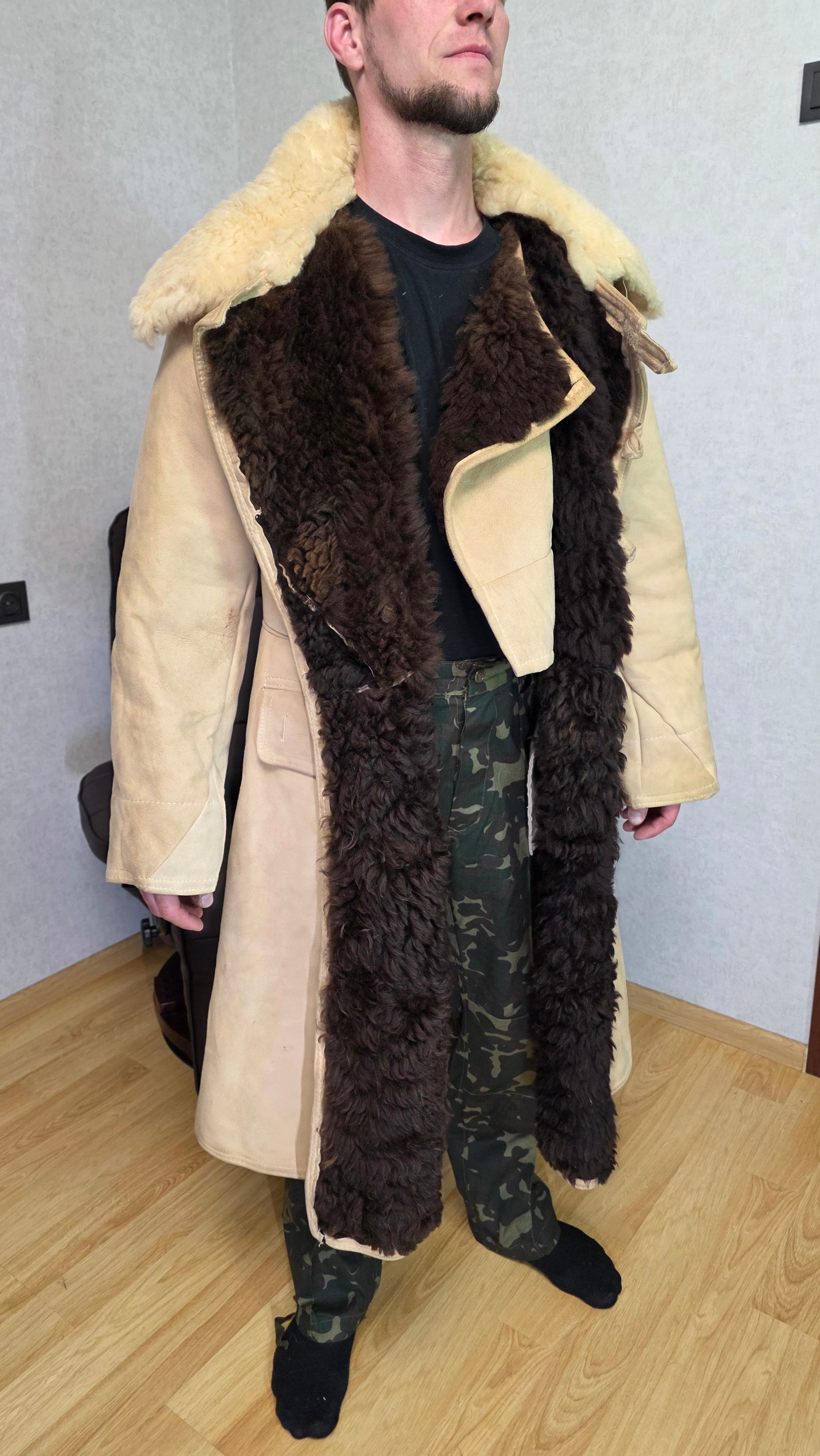 Soviet USSR Officer Sheepskin Coat Tulup High Command Winter Coat Vintage