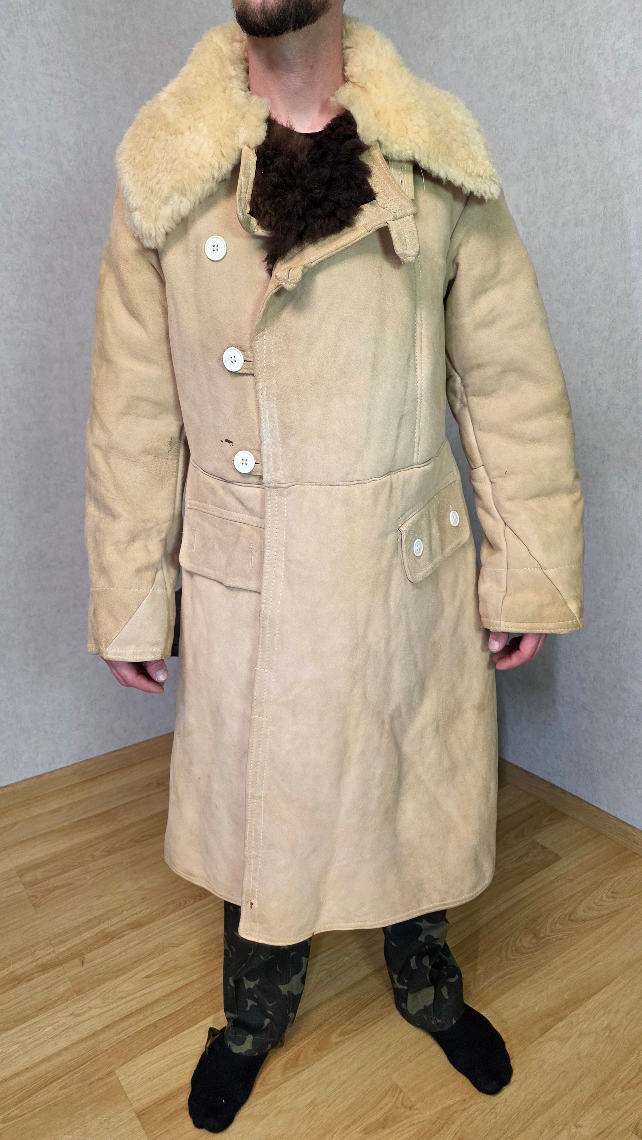 Soviet USSR Officer Sheepskin Coat Tulup High Command Winter Coat Vintage
