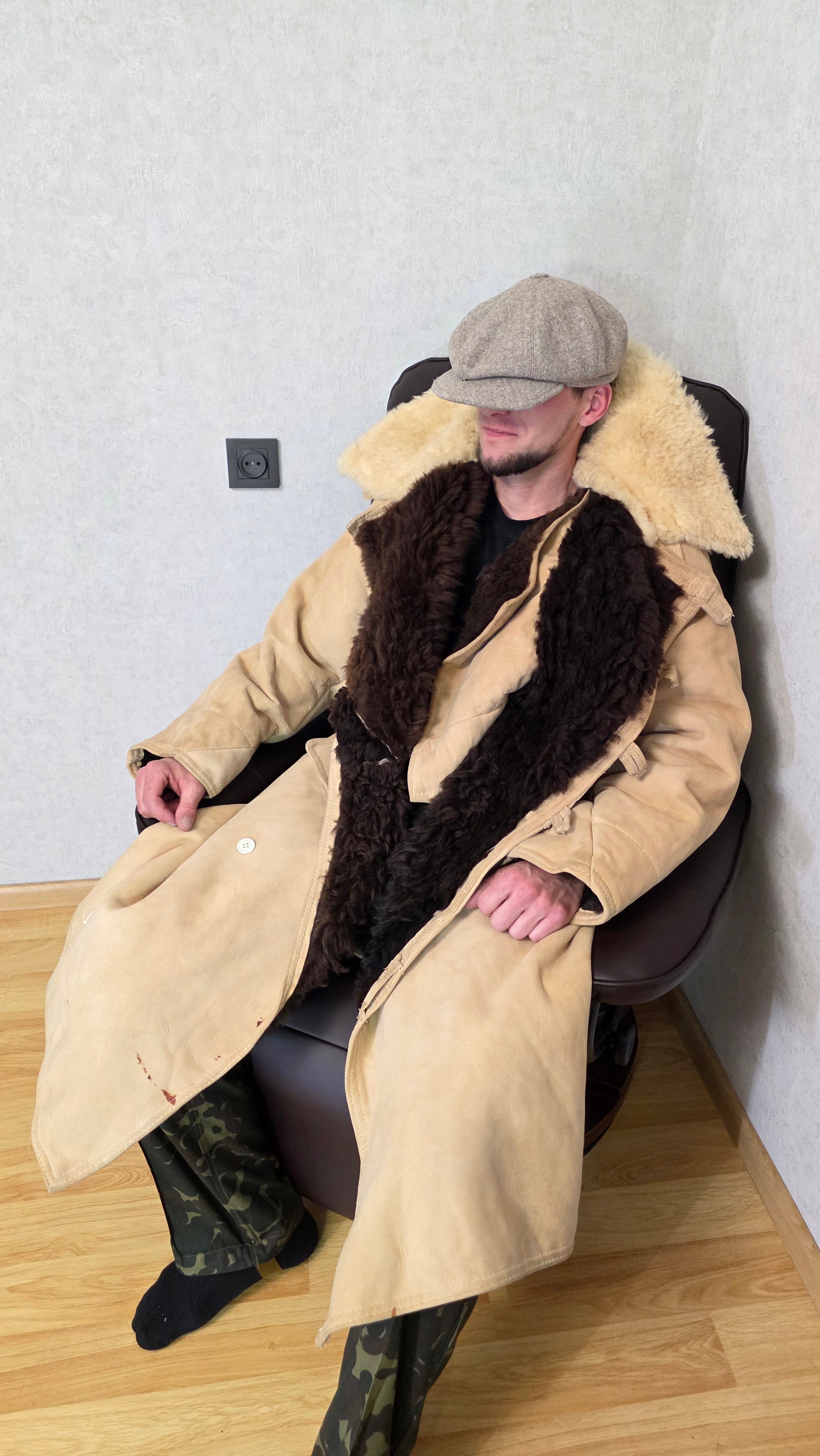 Soviet USSR Officer Sheepskin Coat Tulup High Command Winter Coat Vintage