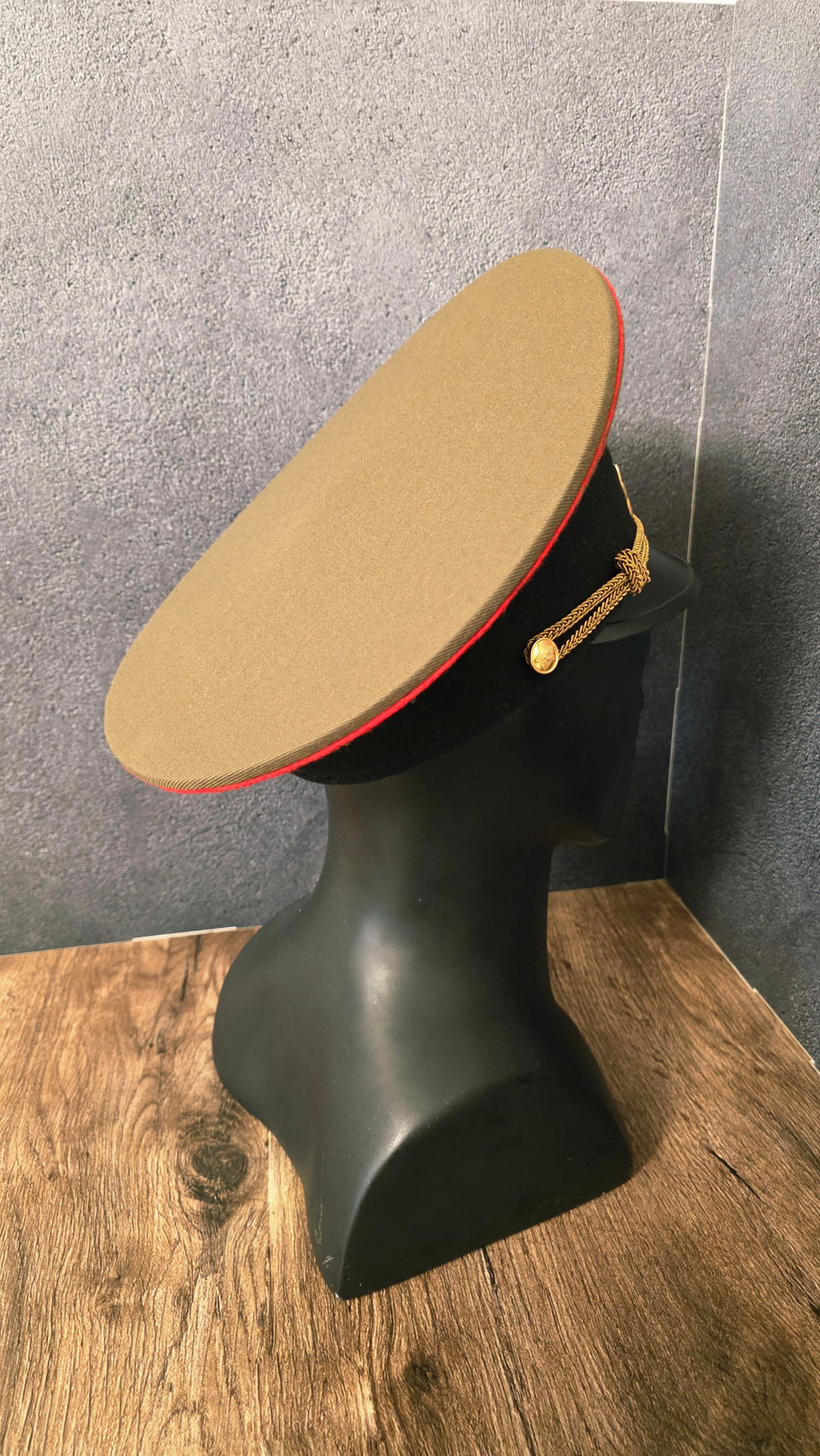 Soviet USSR Officer Visor Cap Olive Crown Black Band Red Piping Dress Cap