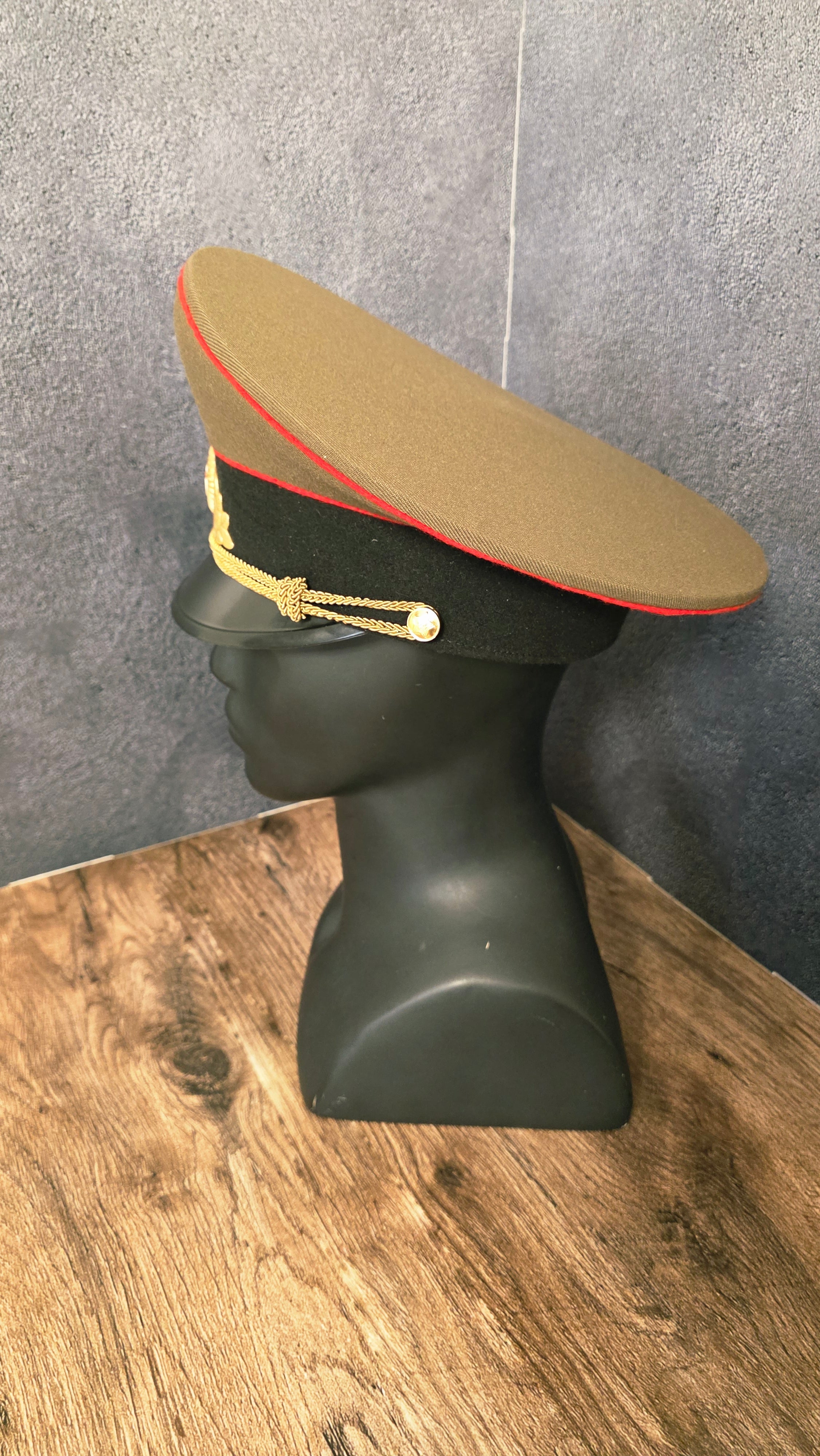 Soviet USSR Officer Visor Cap Olive Crown Black Band Red Piping Dress Cap
