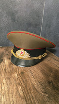 Soviet USSR Officer Visor Cap Olive Crown Black Band Red Piping Dress Cap