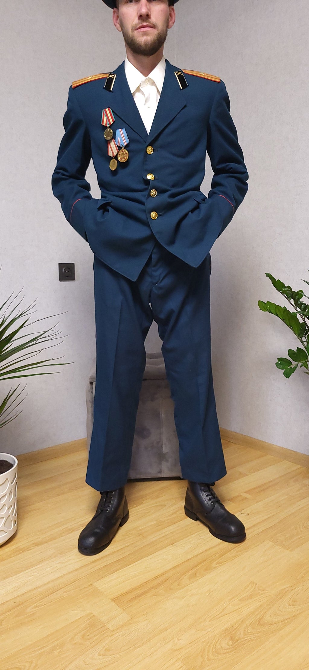Soviet USSR Parade Uniform Set Turquoise Jacket Trousers Hat Boots