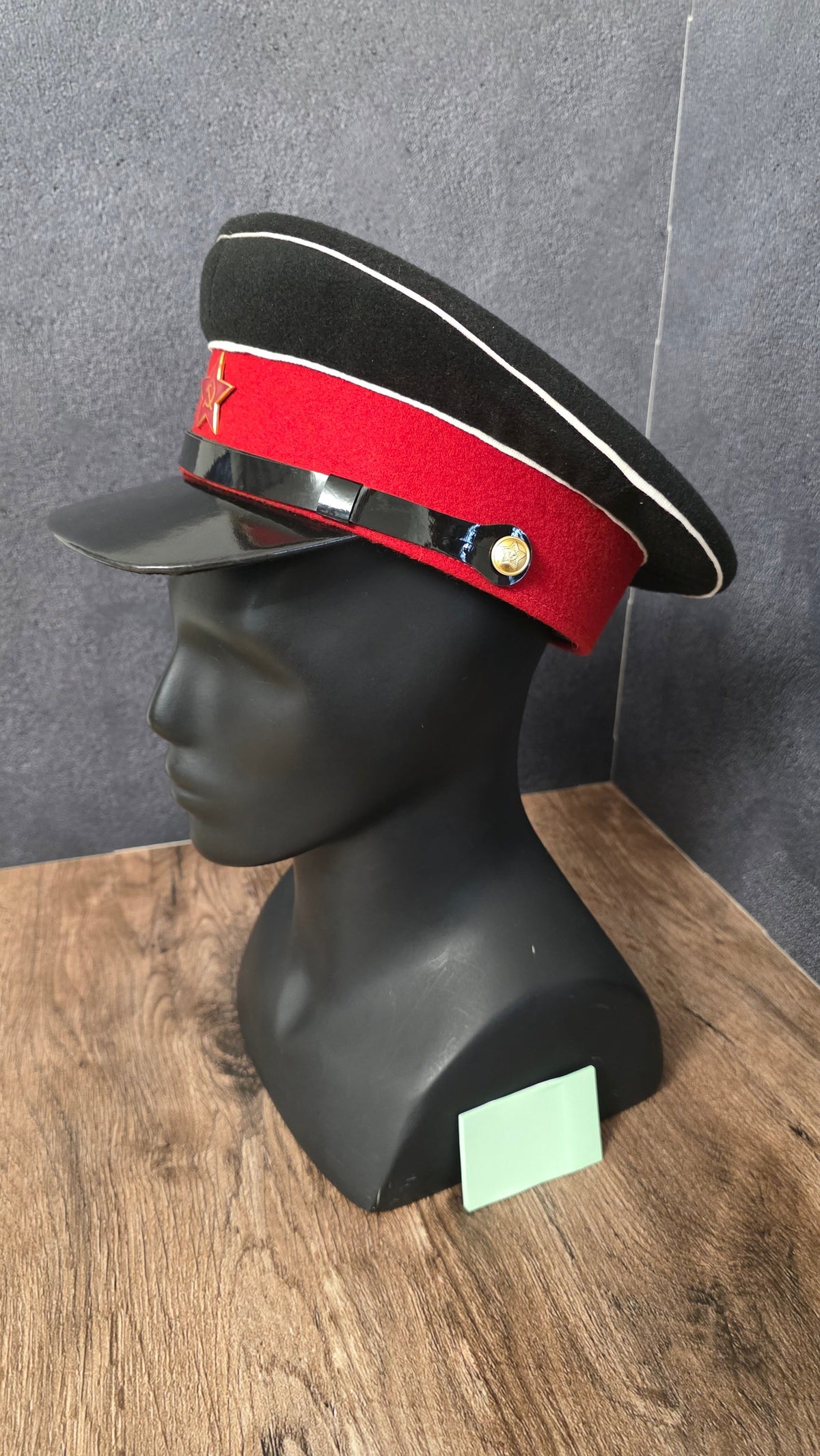 Vintage USSR 1943 Pattern Visor Cap Black Crown Red Band Soviet Officer Cap