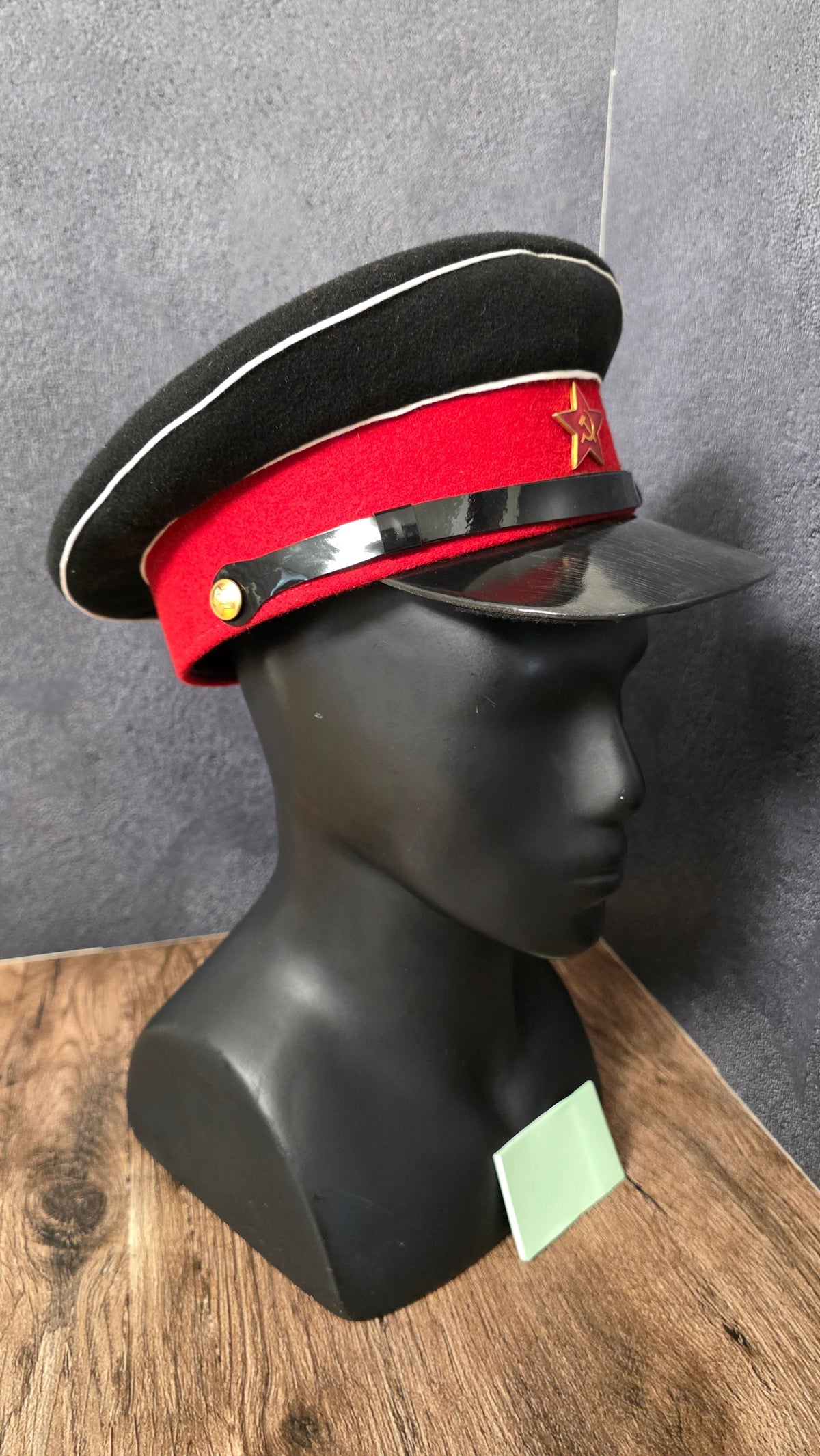 Vintage USSR 1943 Pattern Visor Cap Black Crown Red Band Soviet Officer Cap