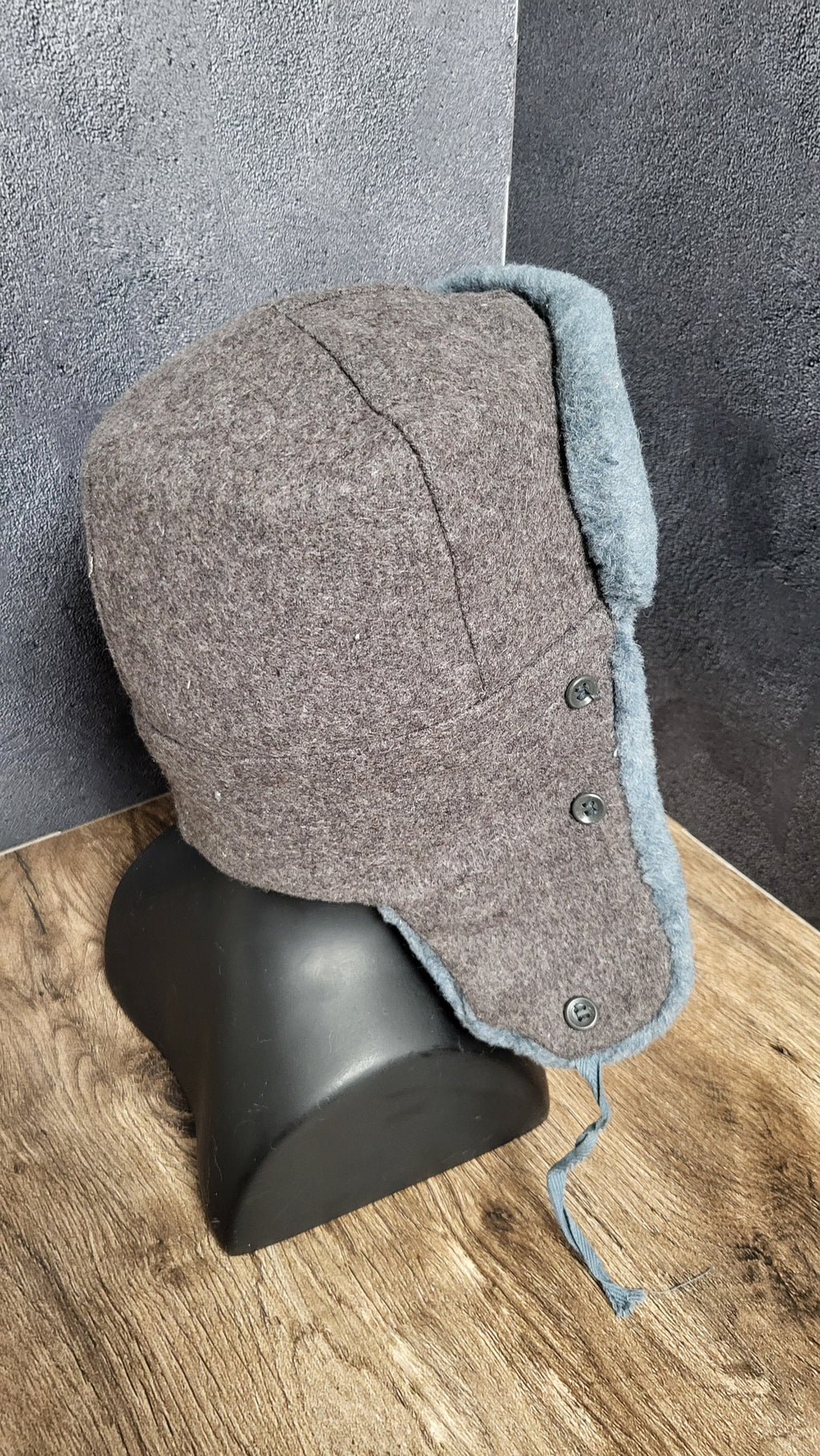Soviet USSR Ushanka Winter Hat Gray Wool Fur Lined Ear Flap Hat