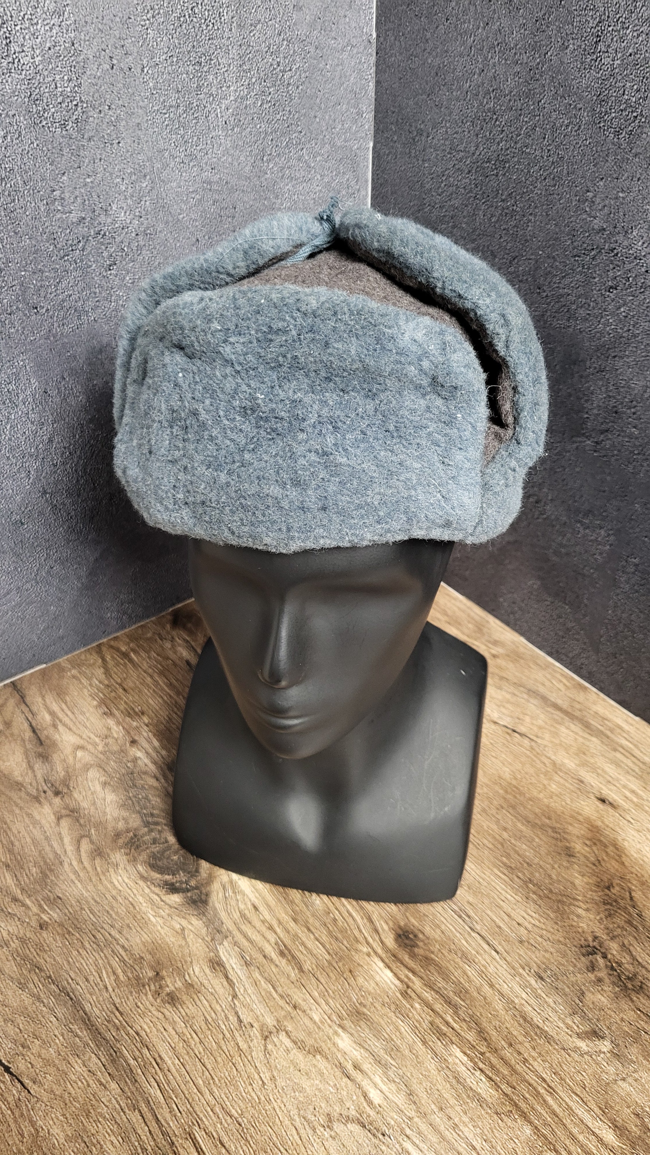 Soviet USSR Ushanka Winter Hat Gray Wool Fur Lined Ear Flap Hat