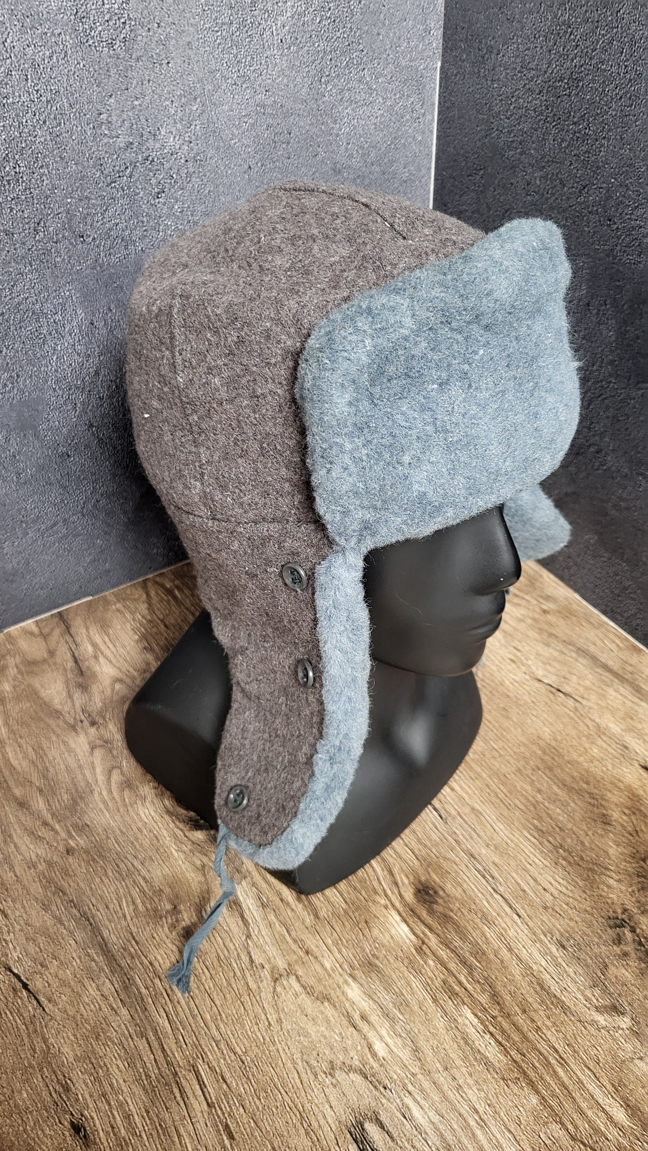 Soviet USSR Ushanka Winter Hat Gray Wool Fur Lined Ear Flap Hat