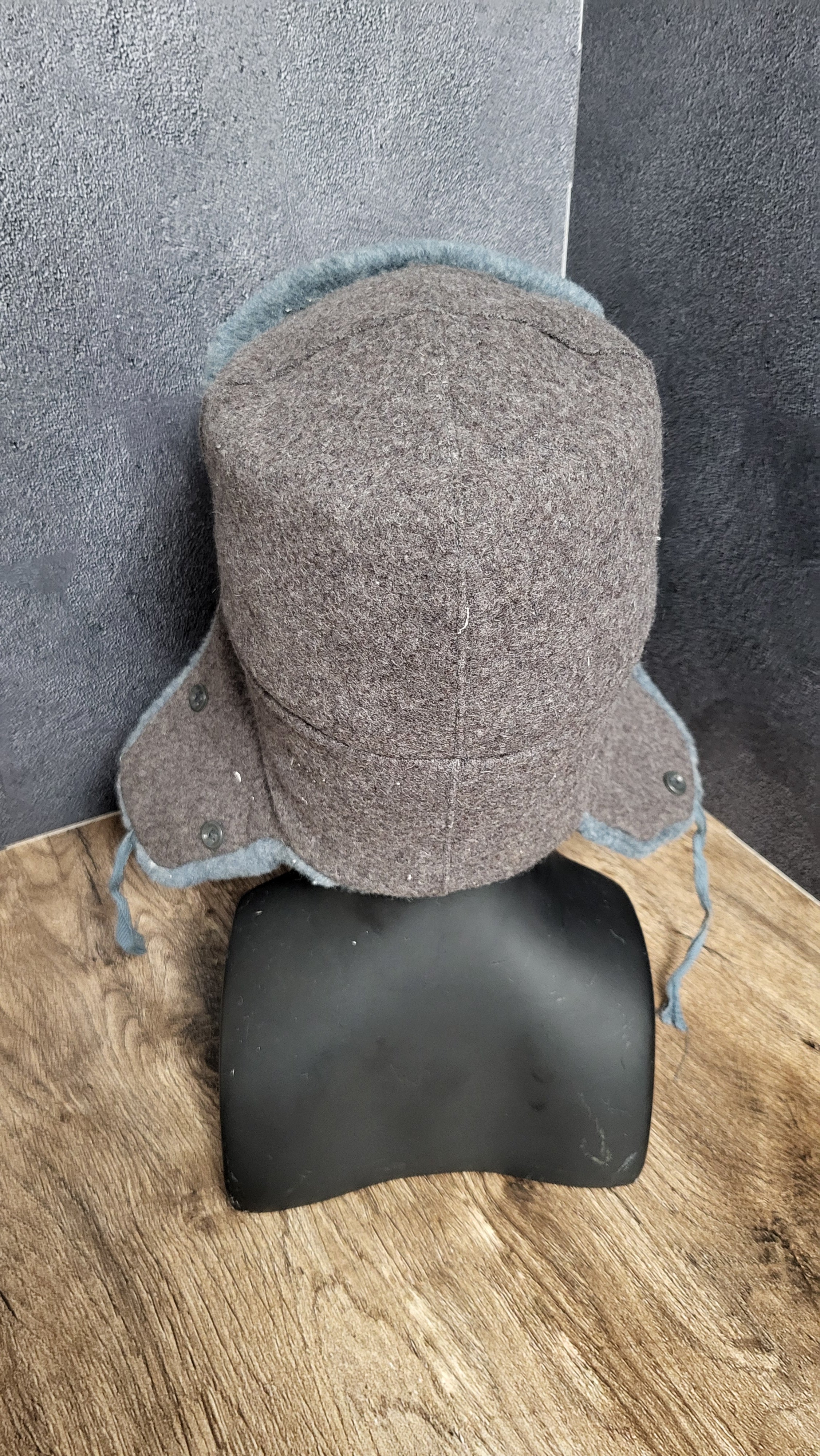 Soviet USSR Ushanka Winter Hat Gray Wool Fur Lined Ear Flap Hat