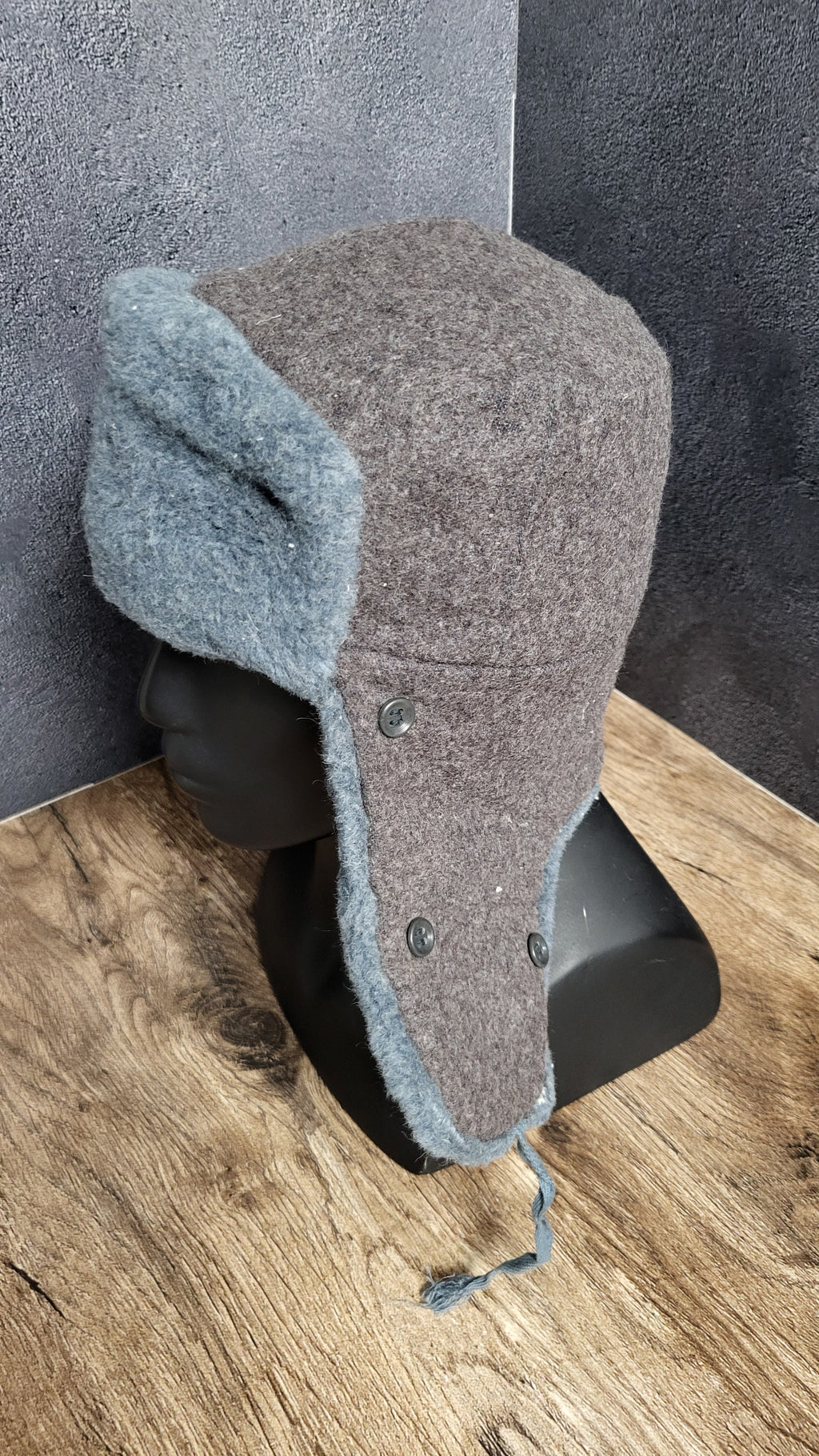 Soviet USSR Ushanka Winter Hat Gray Wool Fur Lined Ear Flap Hat