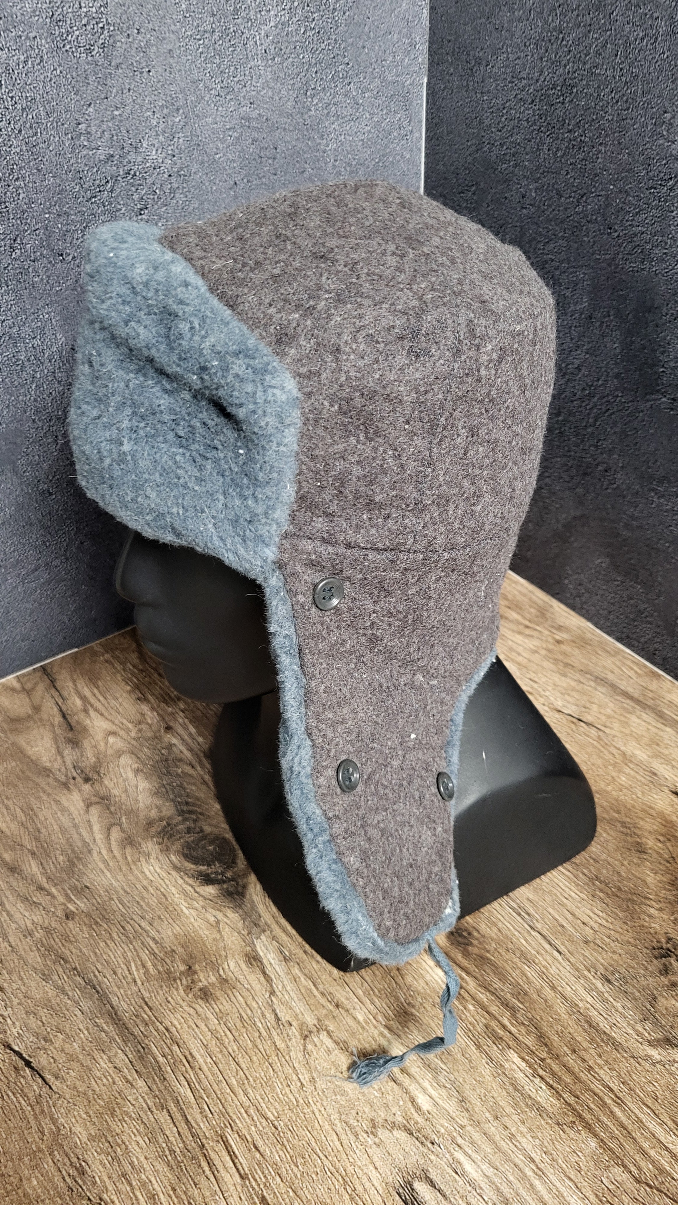 Soviet USSR Ushanka Winter Hat Gray Wool Fur Lined Ear Flap Hat