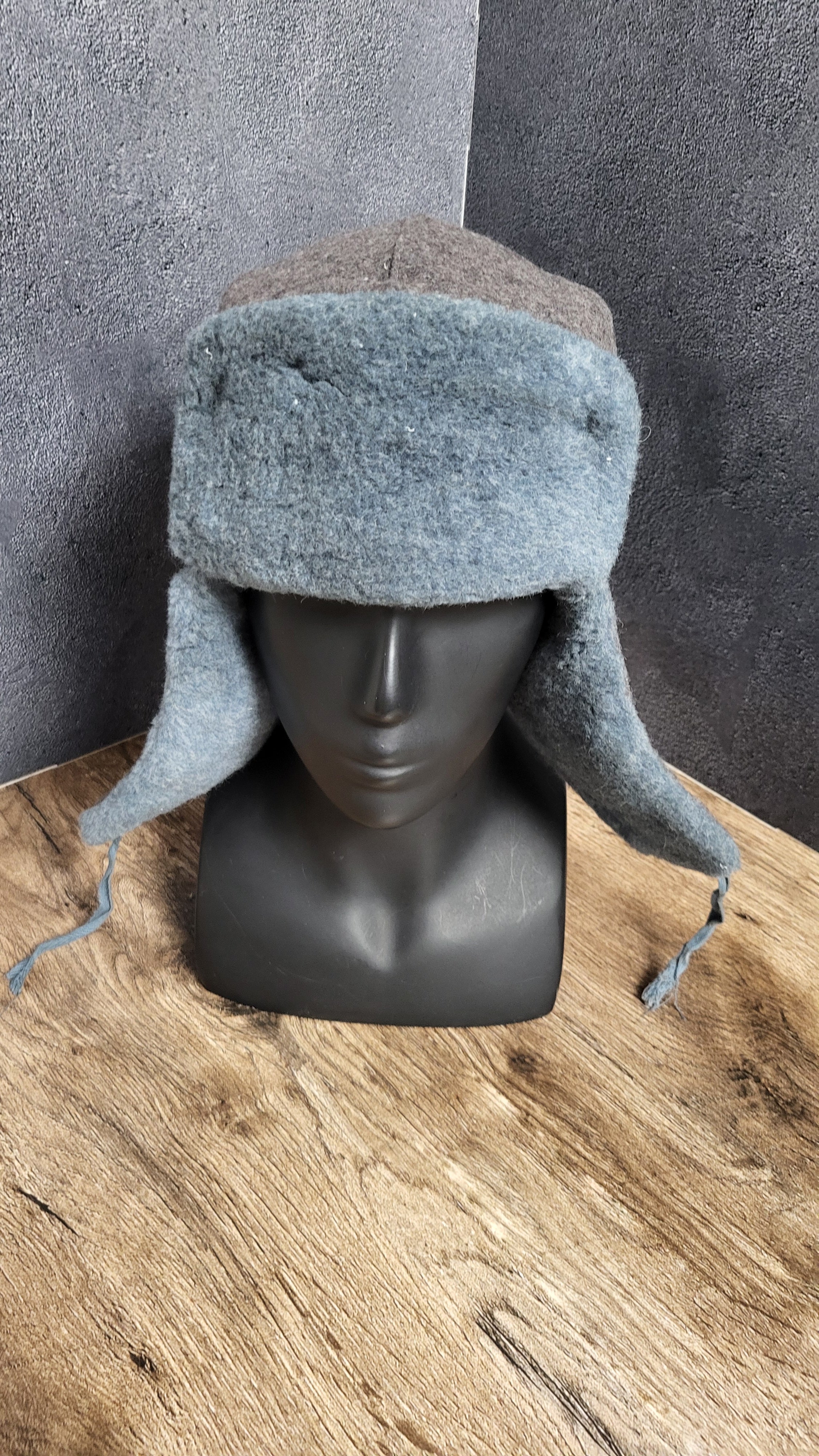 Soviet USSR Ushanka Winter Hat Gray Wool Fur Lined Ear Flap Hat
