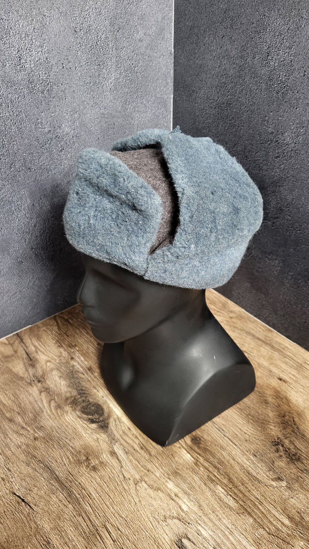 Soviet USSR Ushanka Winter Hat Gray Wool Fur Lined Ear Flap Hat