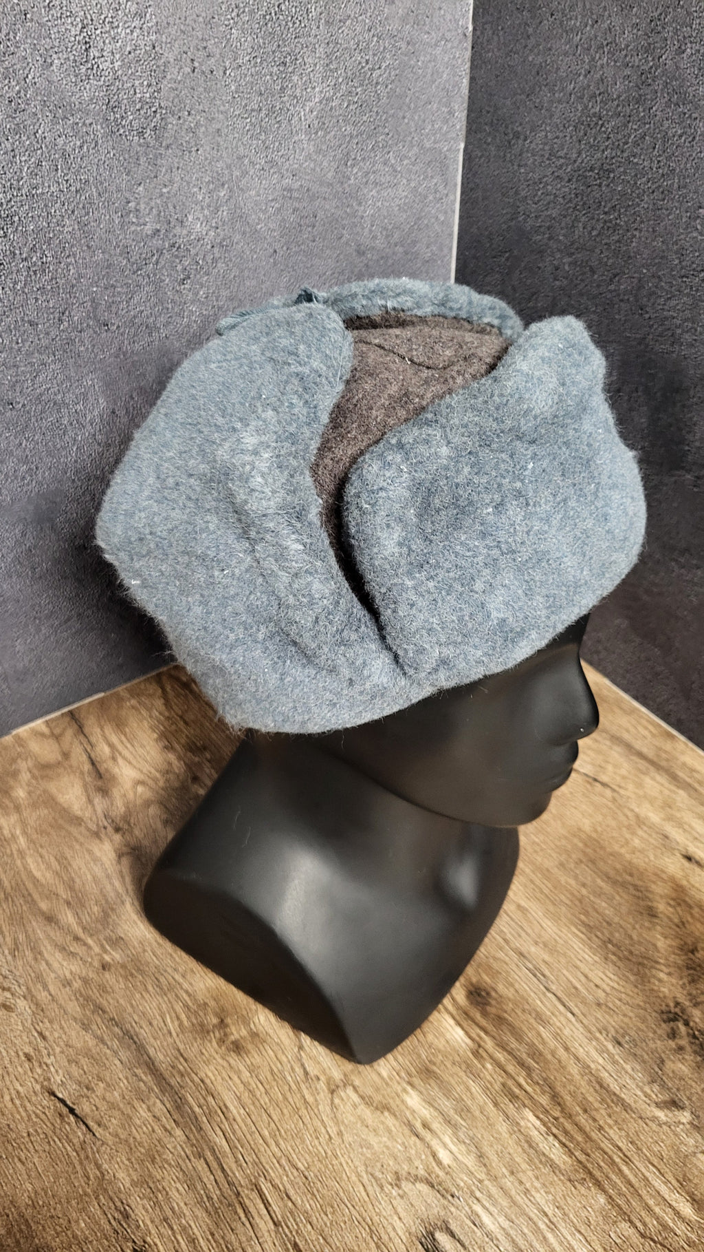 Soviet USSR Ushanka Winter Hat Gray Wool Fur Lined Ear Flap Hat