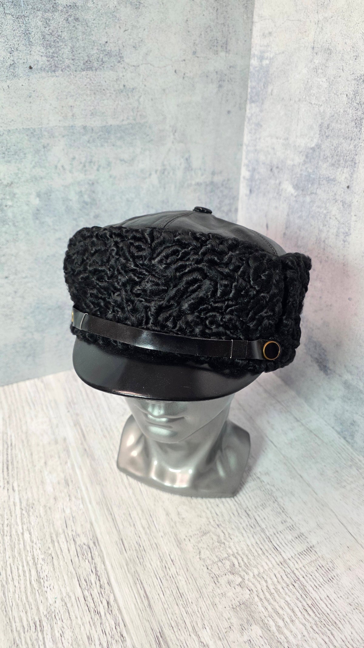 Soviet USSR Vintage Admiral Ushanka Black Leather Winter Naval Collector Headwear