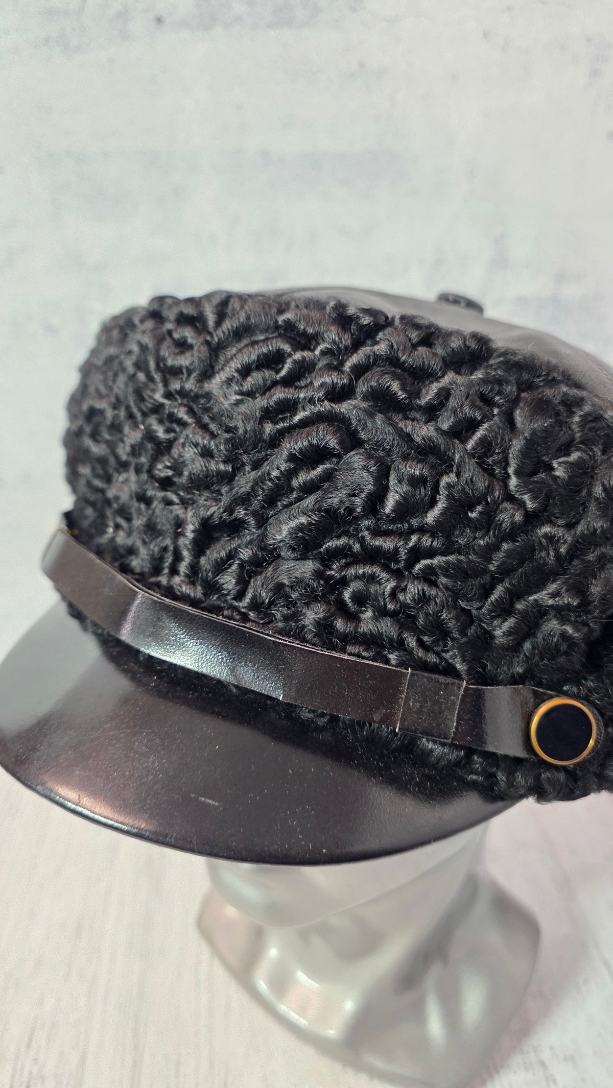 Soviet USSR Vintage Admiral Ushanka Black Leather Winter Naval Collector Headwear