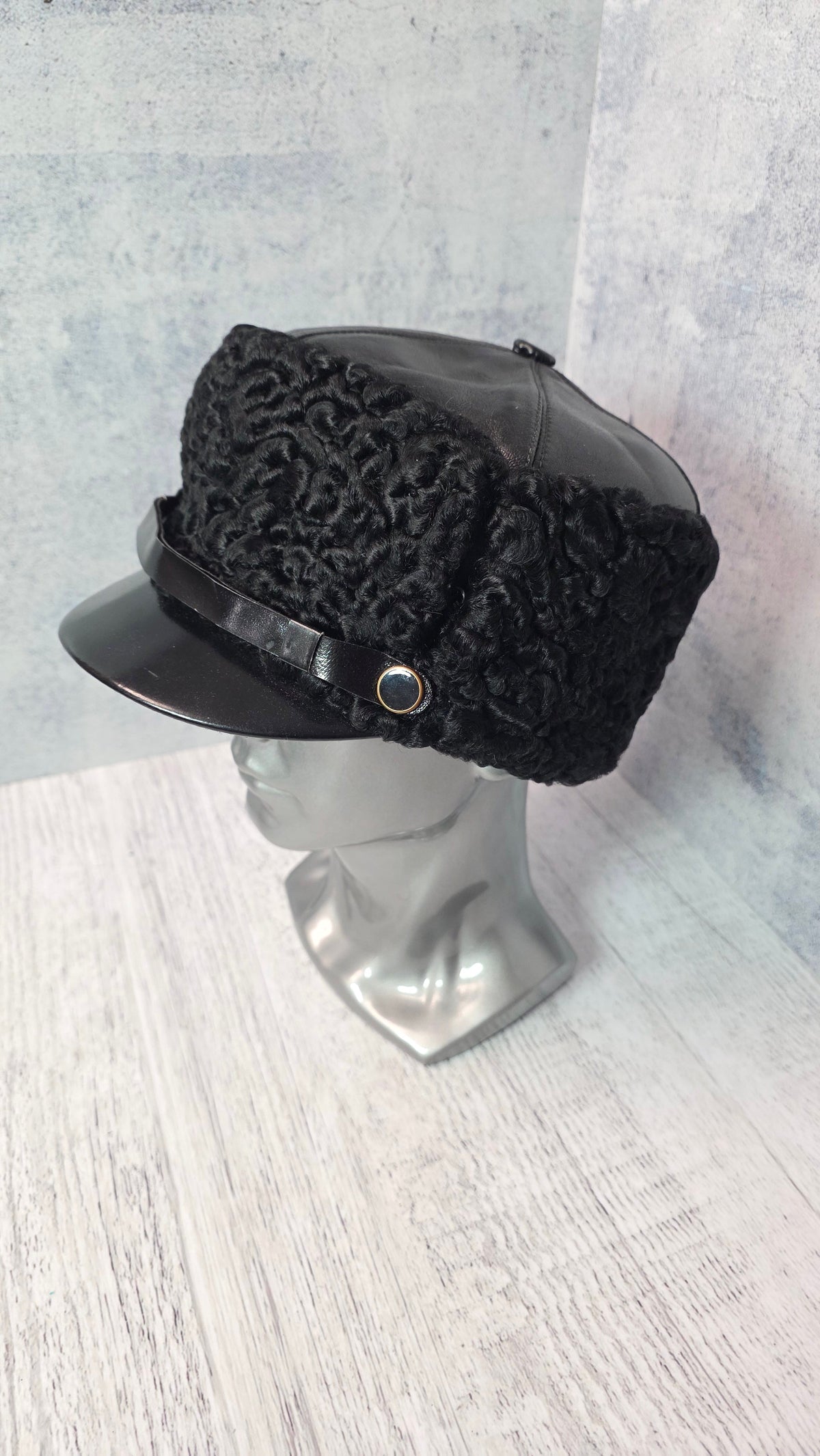 Soviet USSR Vintage Admiral Ushanka Black Leather Winter Naval Collector Headwear