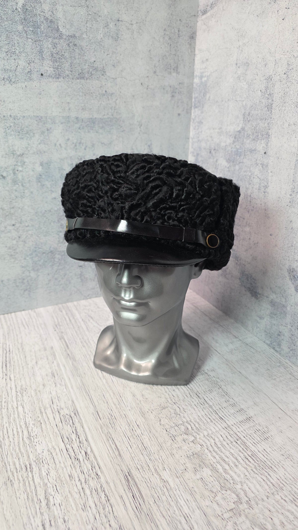 Soviet USSR Vintage Admiral Ushanka Black Leather Winter Naval Collector Headwear
