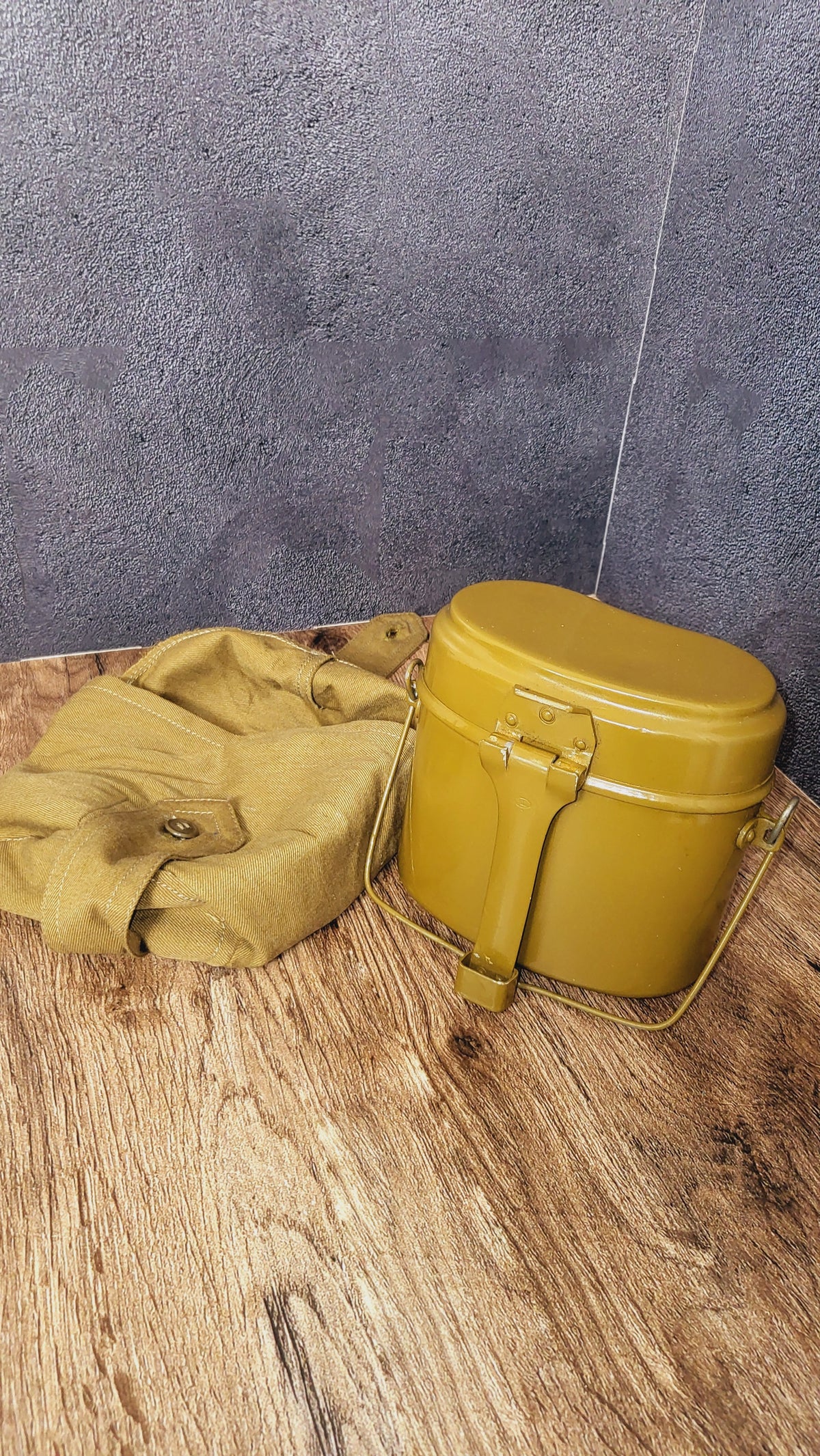 Soviet USSR Vintage Aluminum Mess Kit Cooking Pot with Canvas Cover