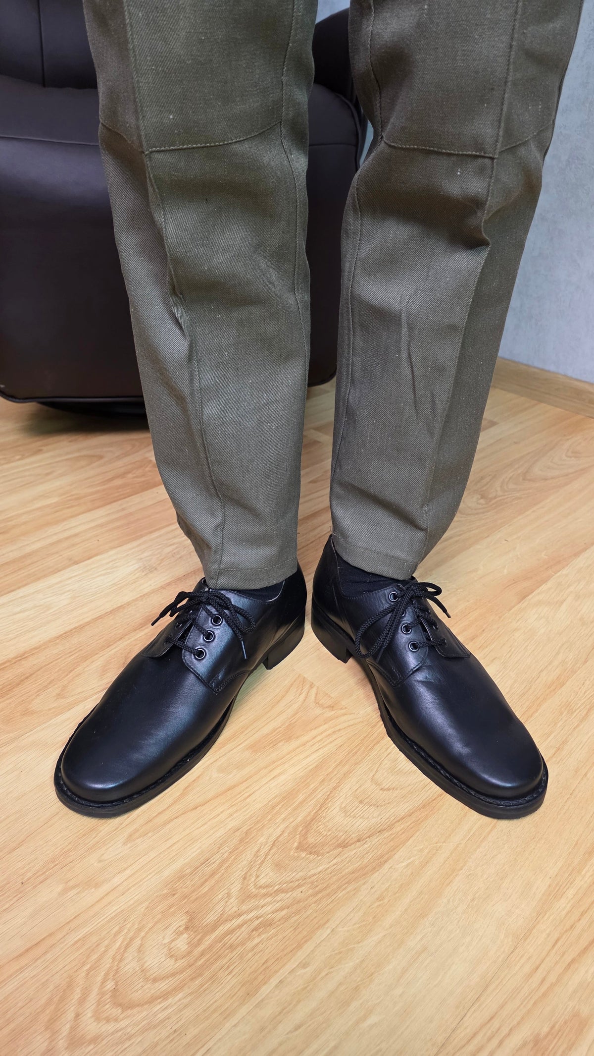 Soviet USSR Vintage Black Officer Dress Shoes Chrome Leather Classic Footwear